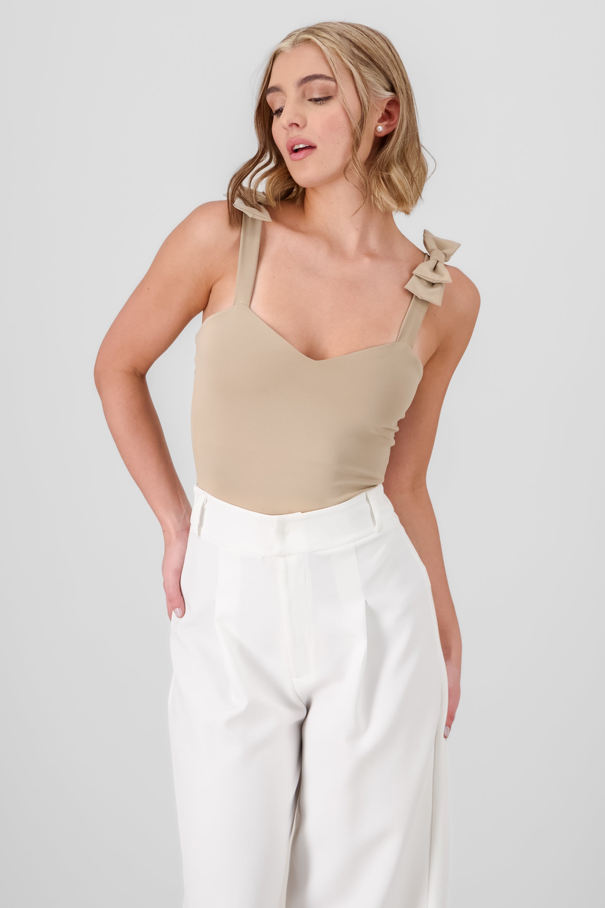 Jocelyn Bodysuit With Bow Straps TAN