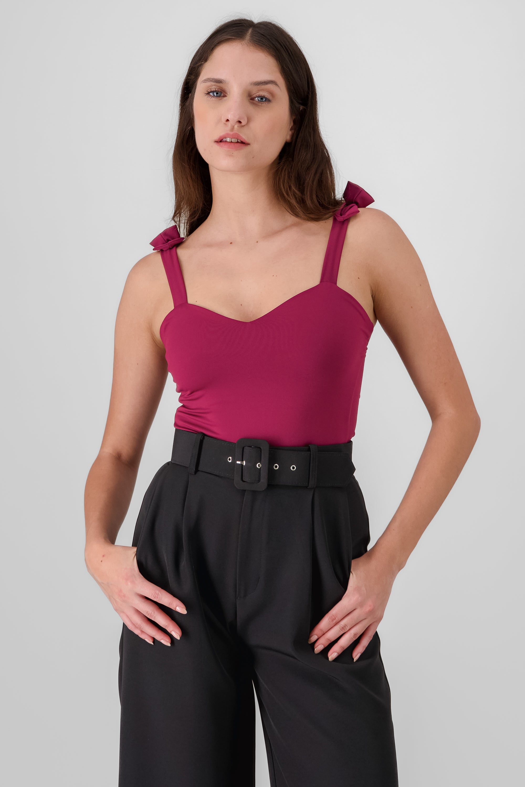 Jocelyn Bodysuit With Bow Straps BURGUNDY