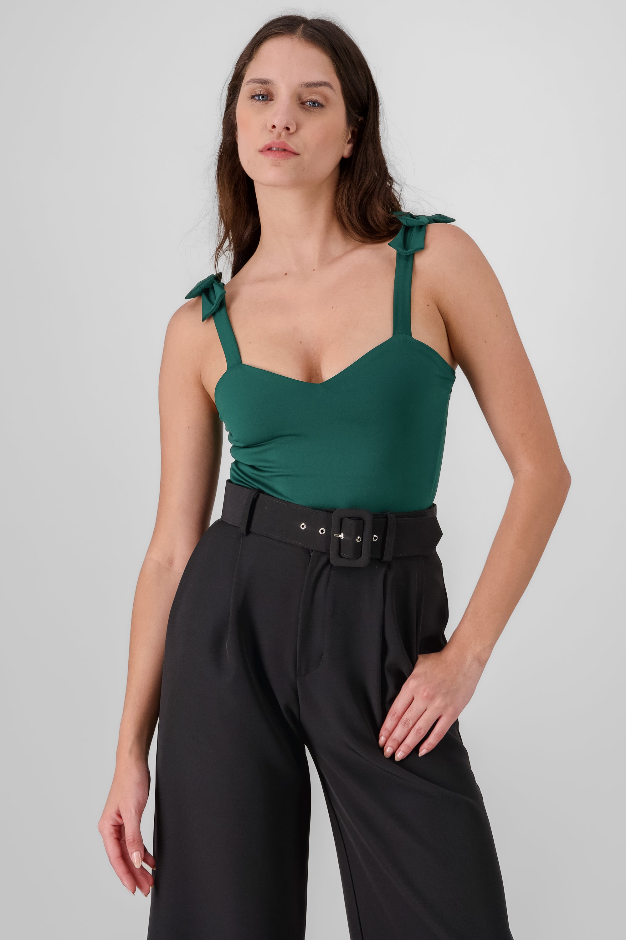 Jocelyn Bodysuit With Bow Straps FOREST GREEN