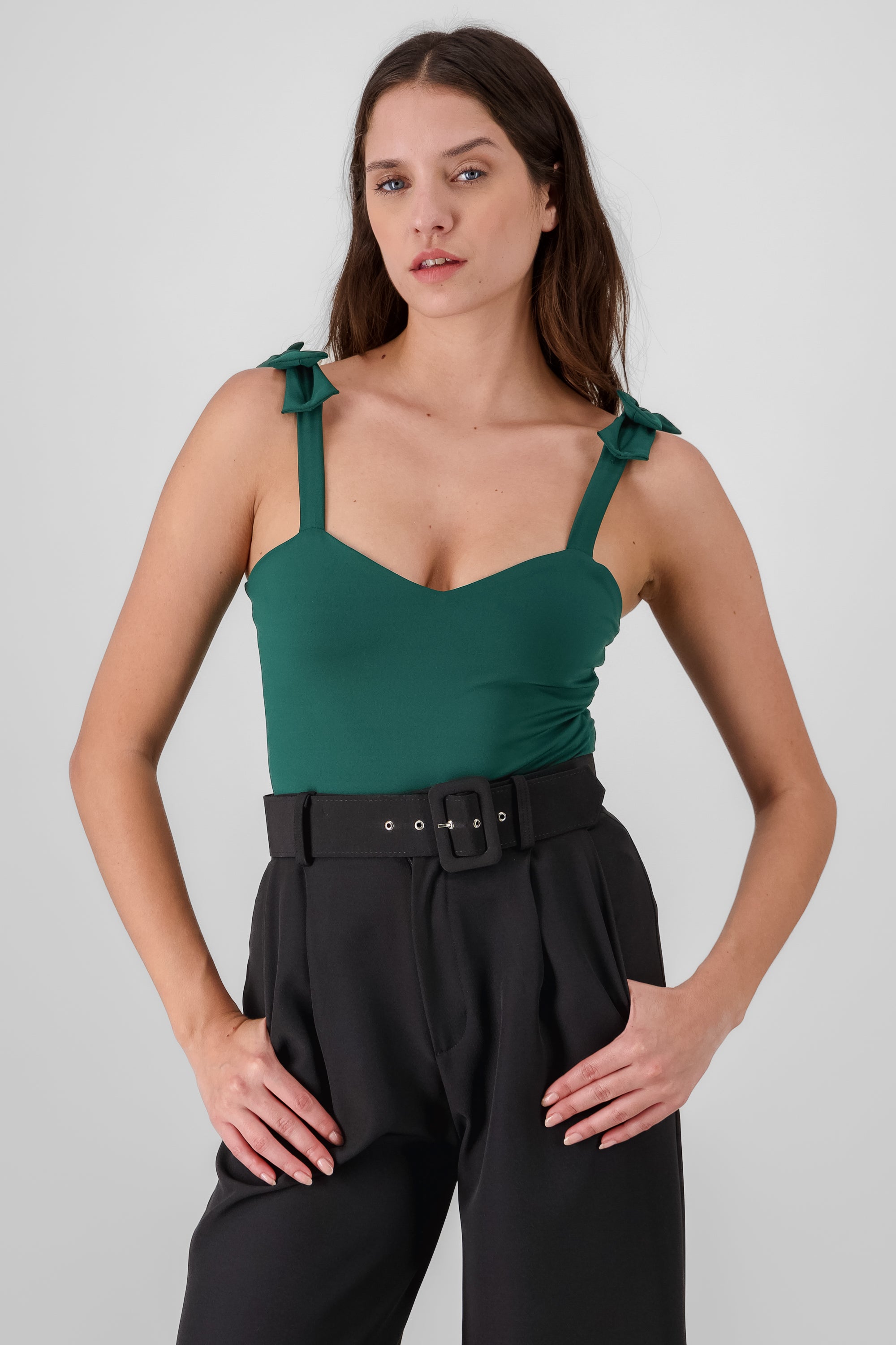 Jocelyn Bodysuit With Bow Straps FOREST GREEN