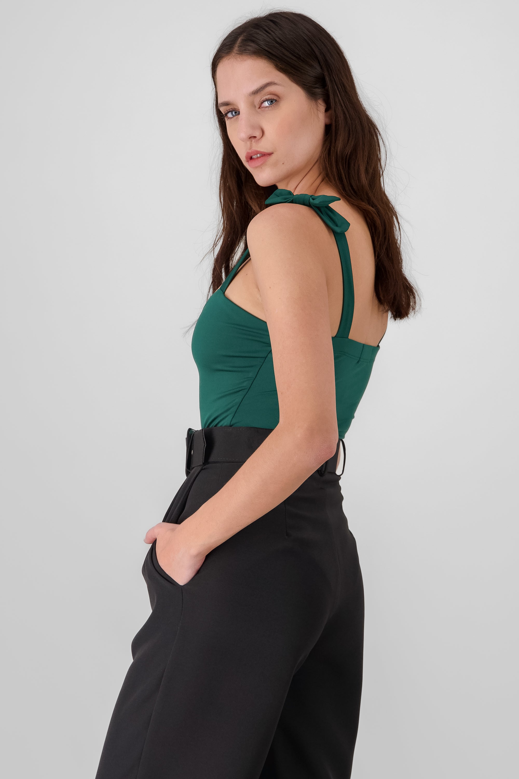 Jocelyn Bodysuit With Bow Straps FOREST GREEN