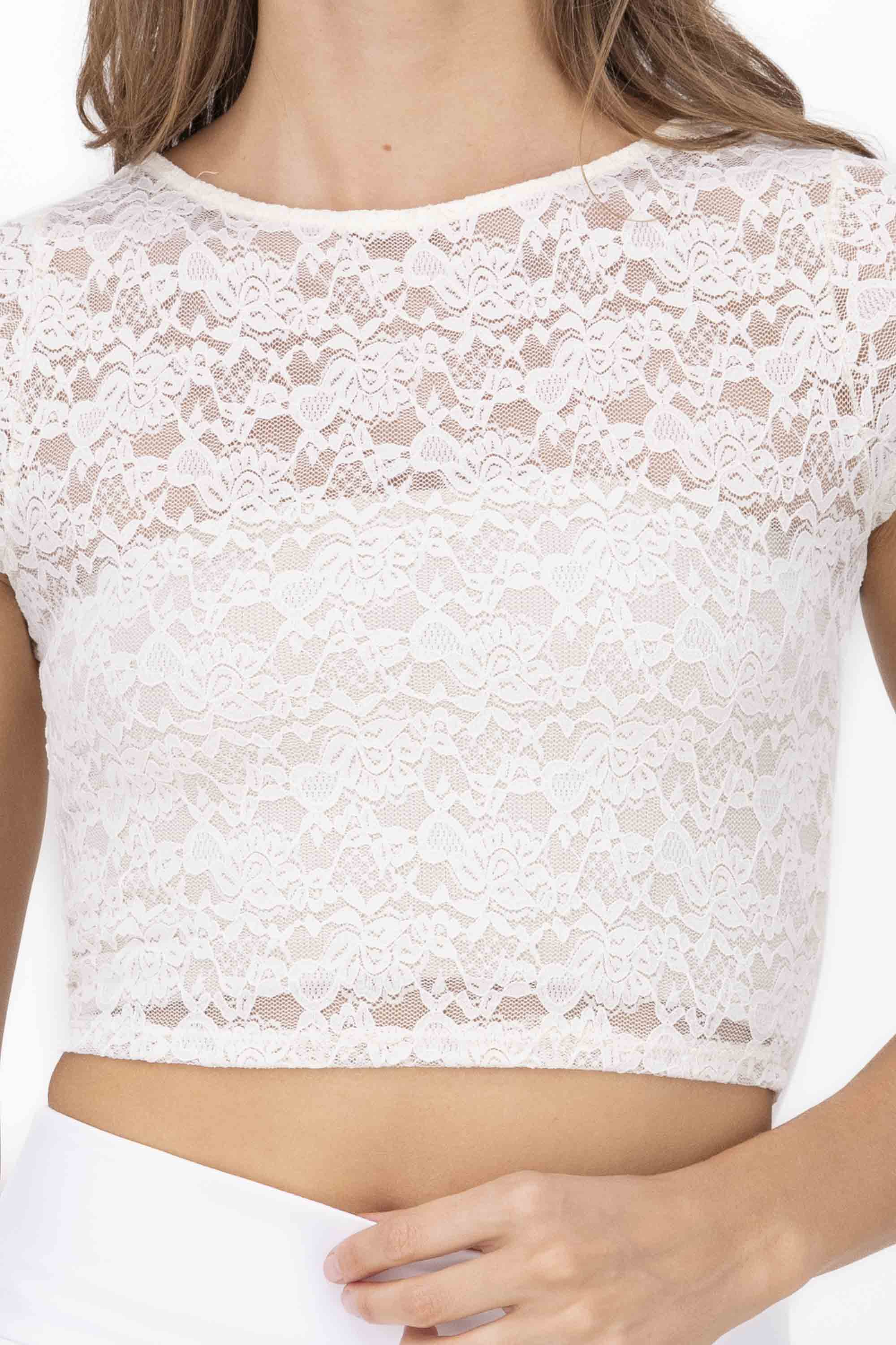 Short Sleeve Lace Top CREAM