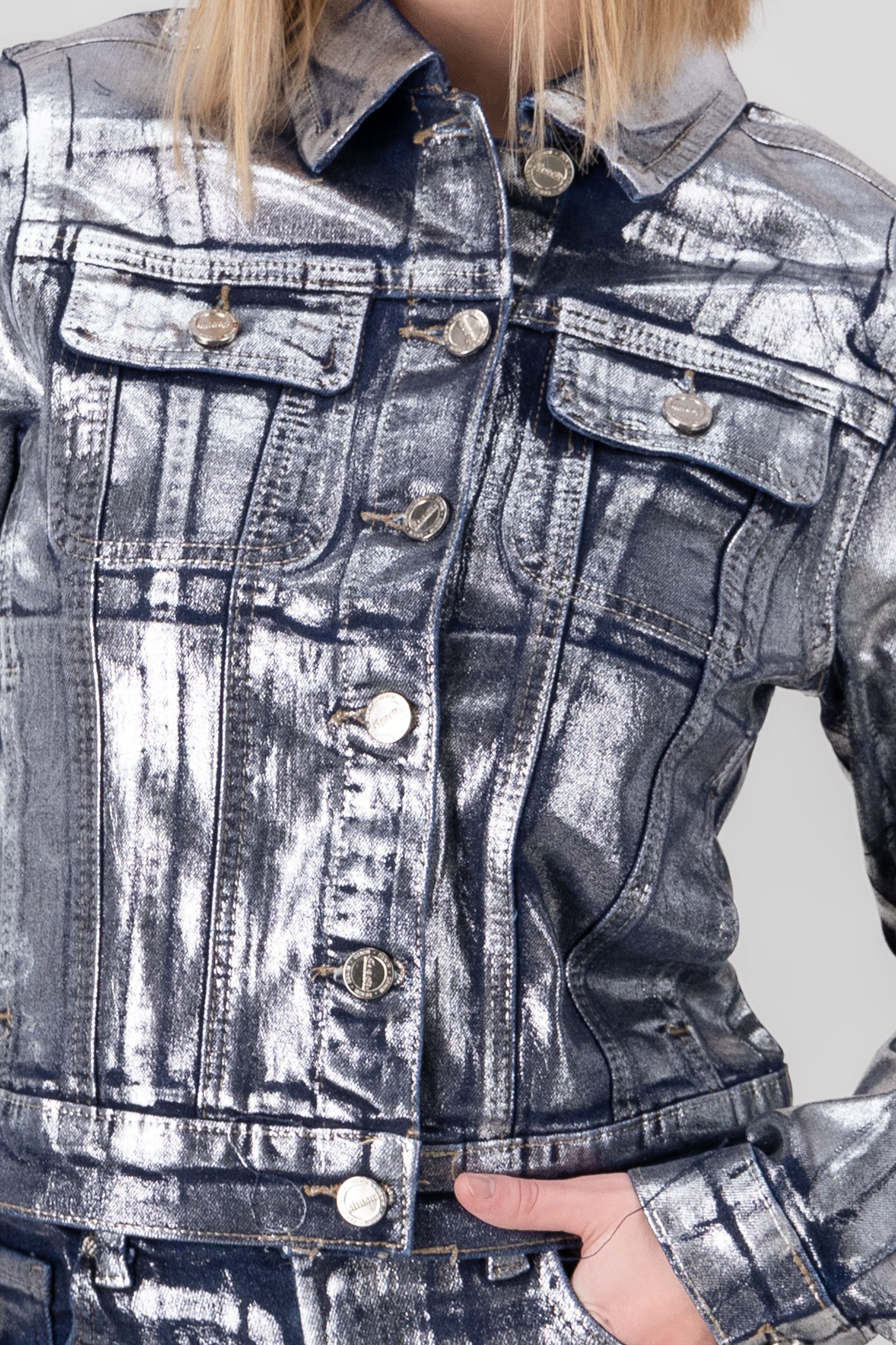 Detail Foil Denim Jacket SILVER