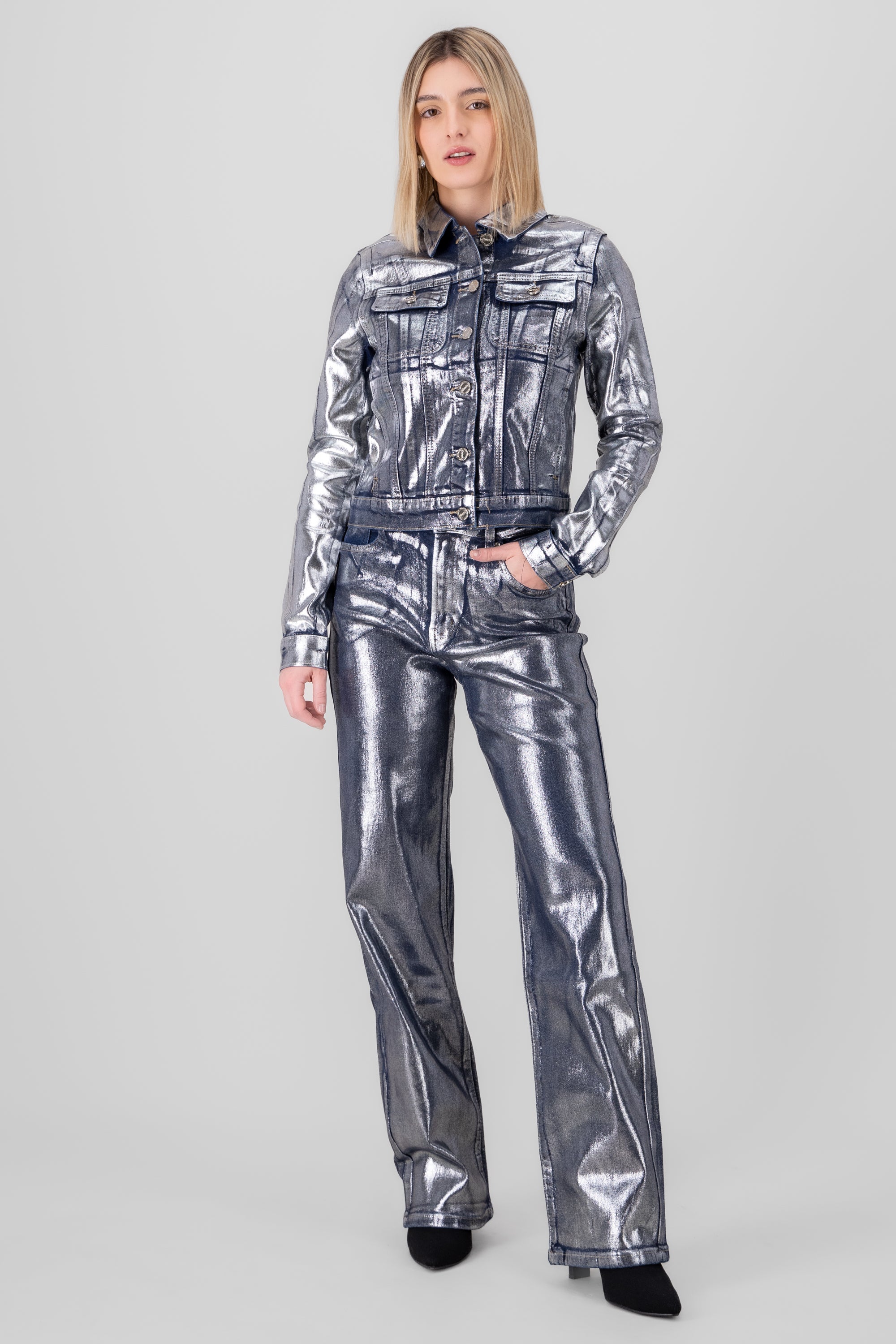 Straight Foil Jeans SILVER