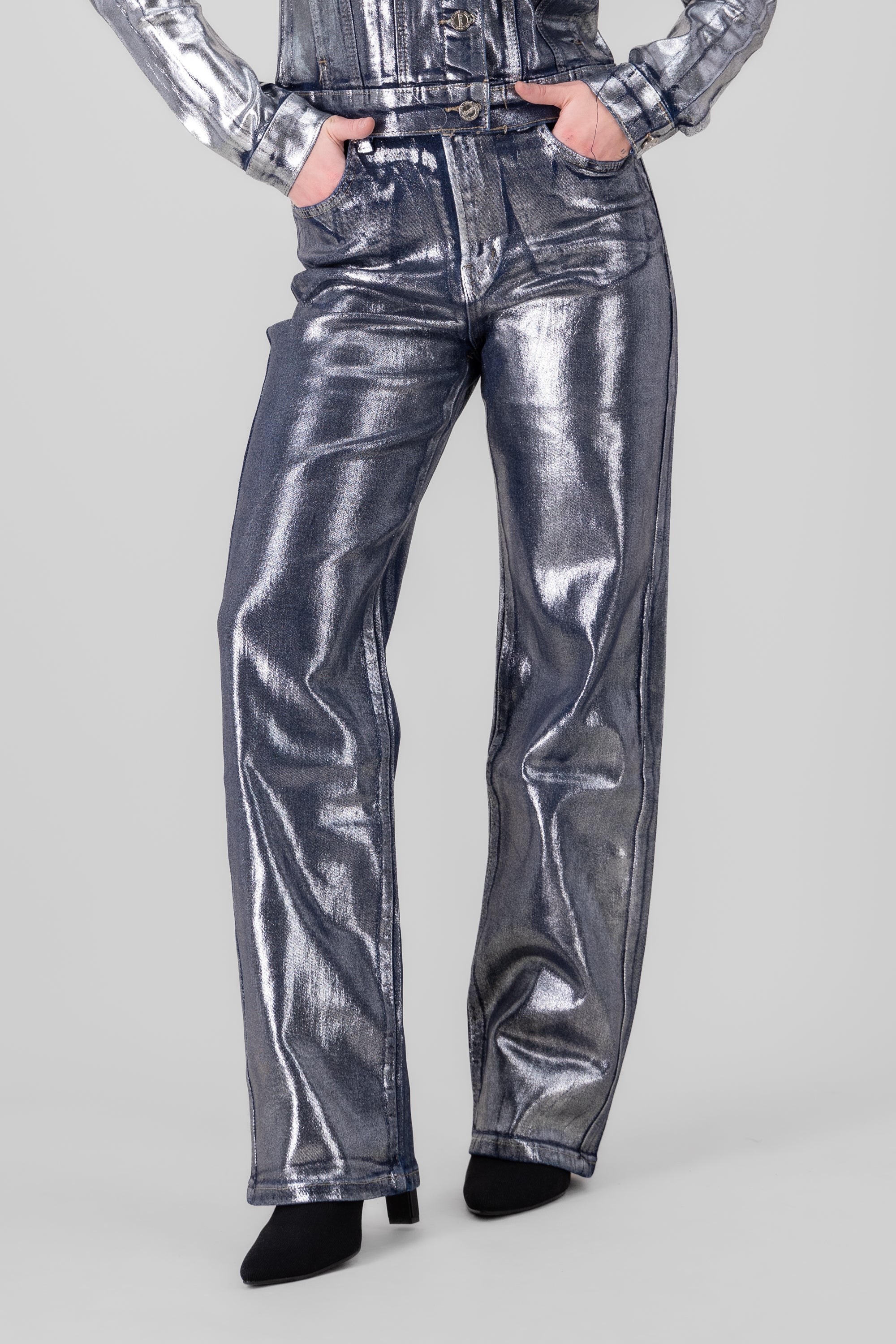 Straight Foil Jeans SILVER