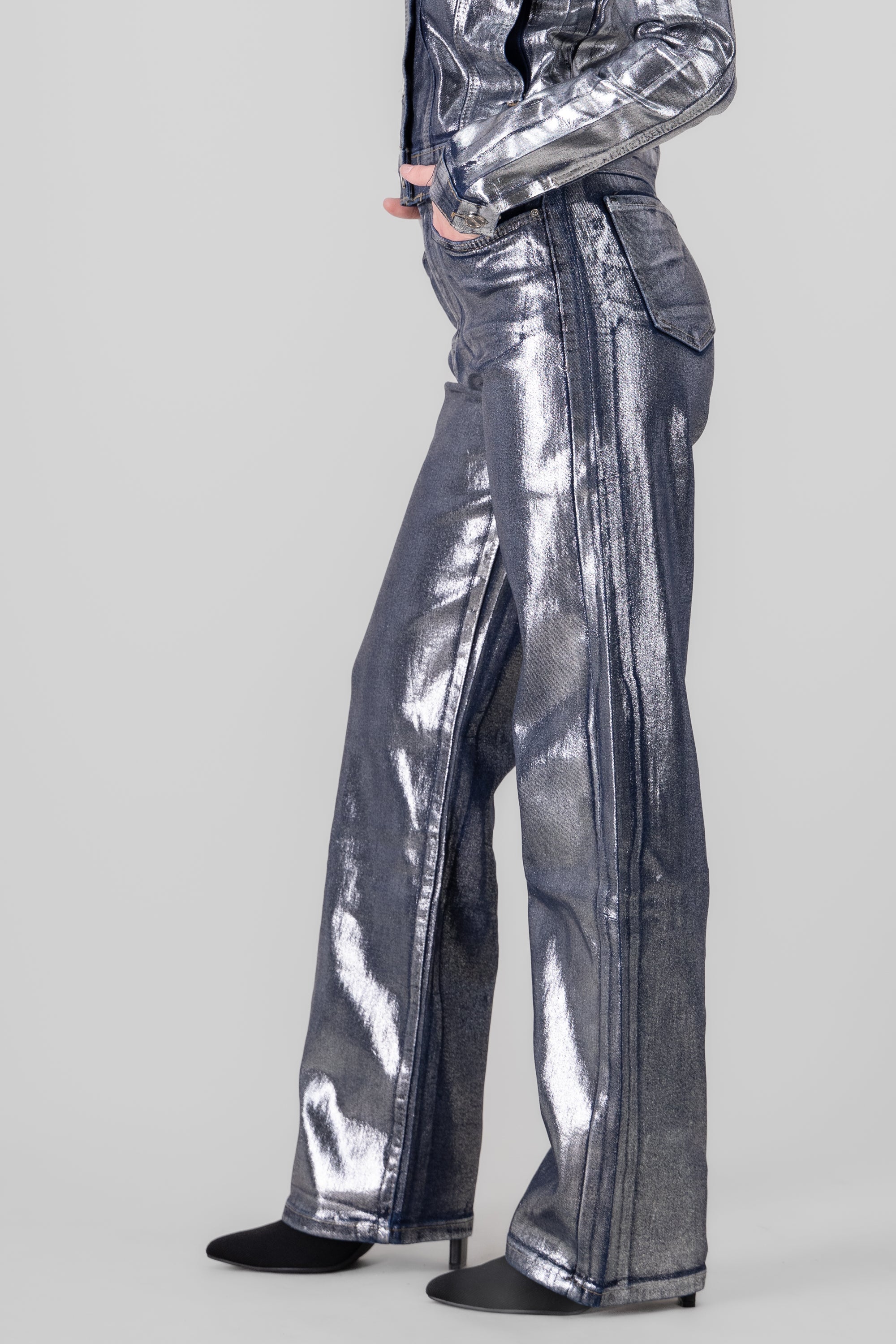 Straight Foil Jeans SILVER