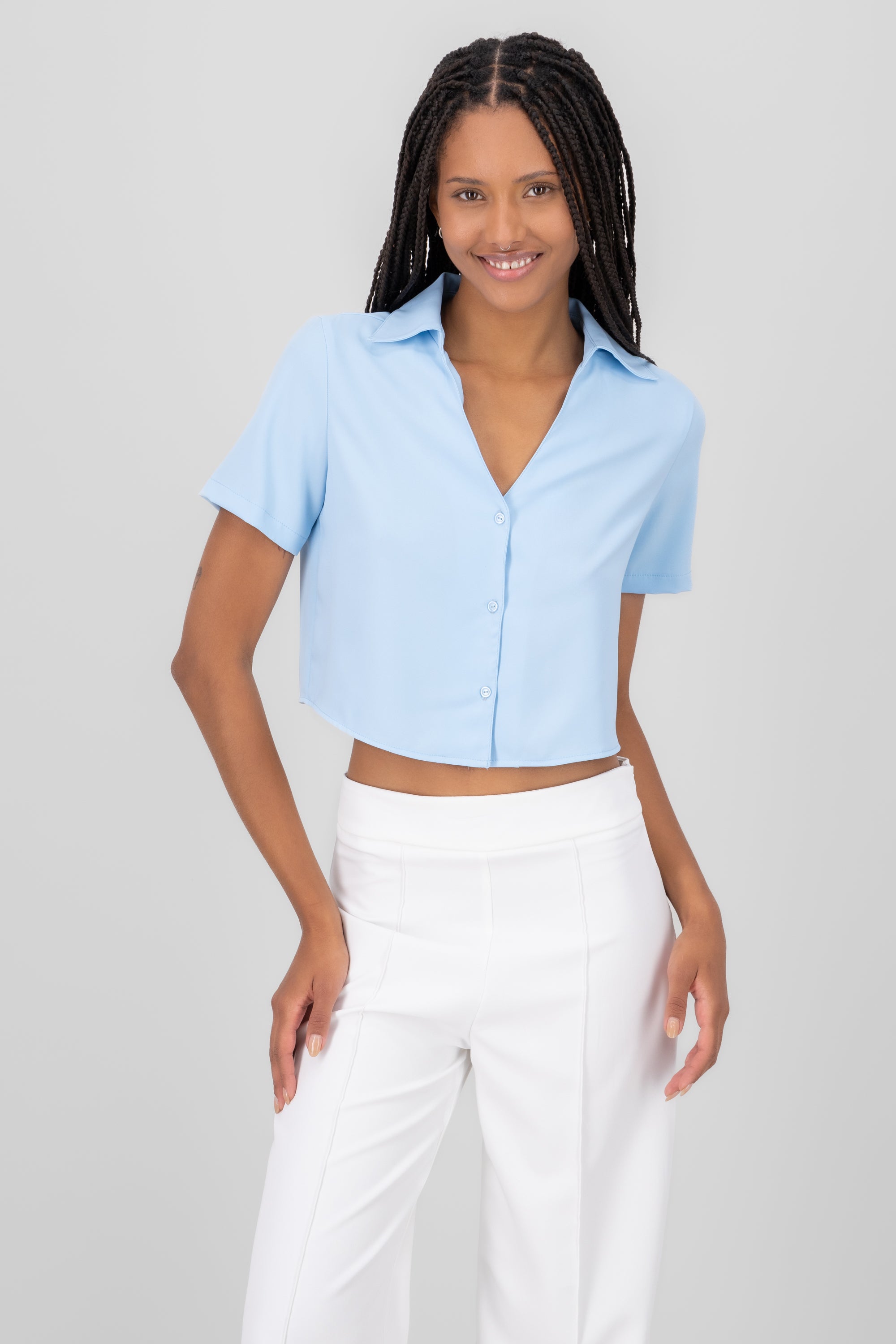 Short Sleeve Button Shirt PASTEL BLUE