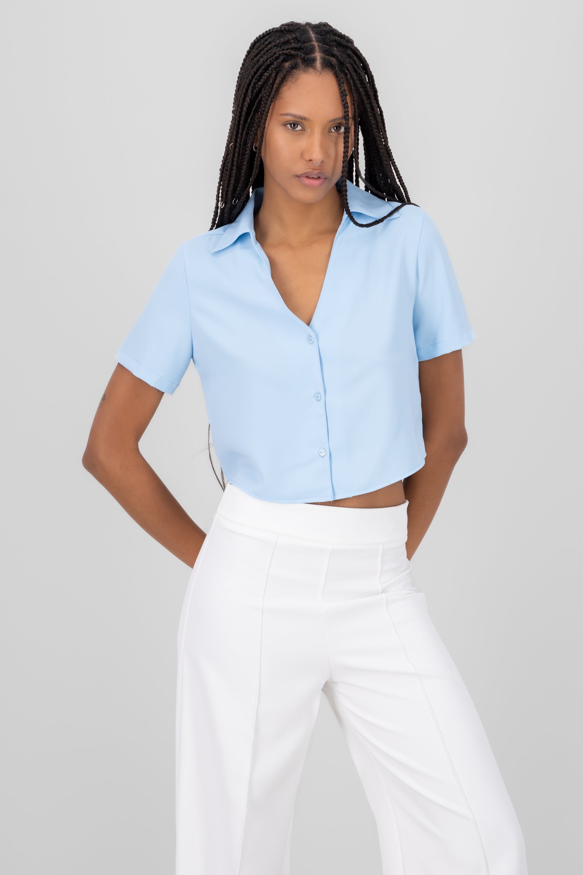 Short Sleeve Button Shirt PASTEL BLUE