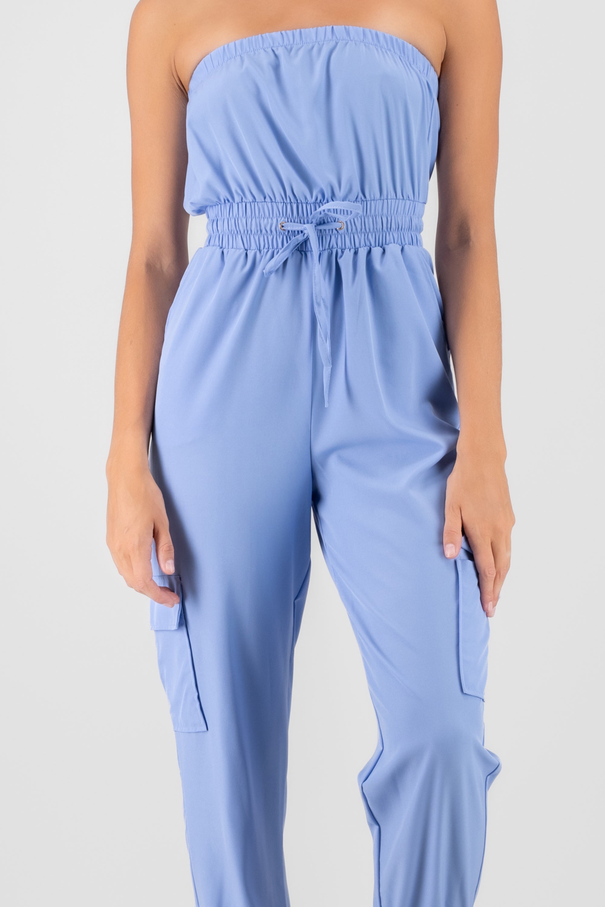 Strapless Cargo Jumpsuit SKY BLUE