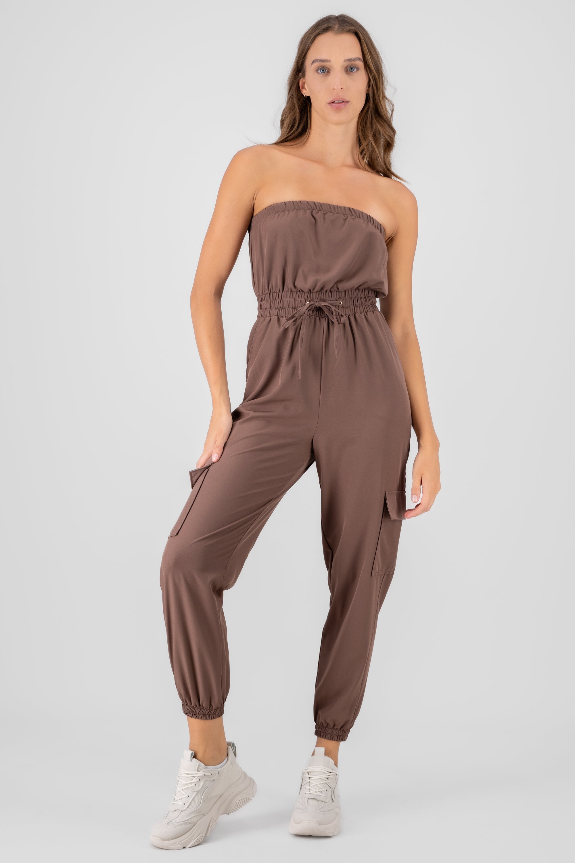 Strapless Cargo Jumpsuit BROWN