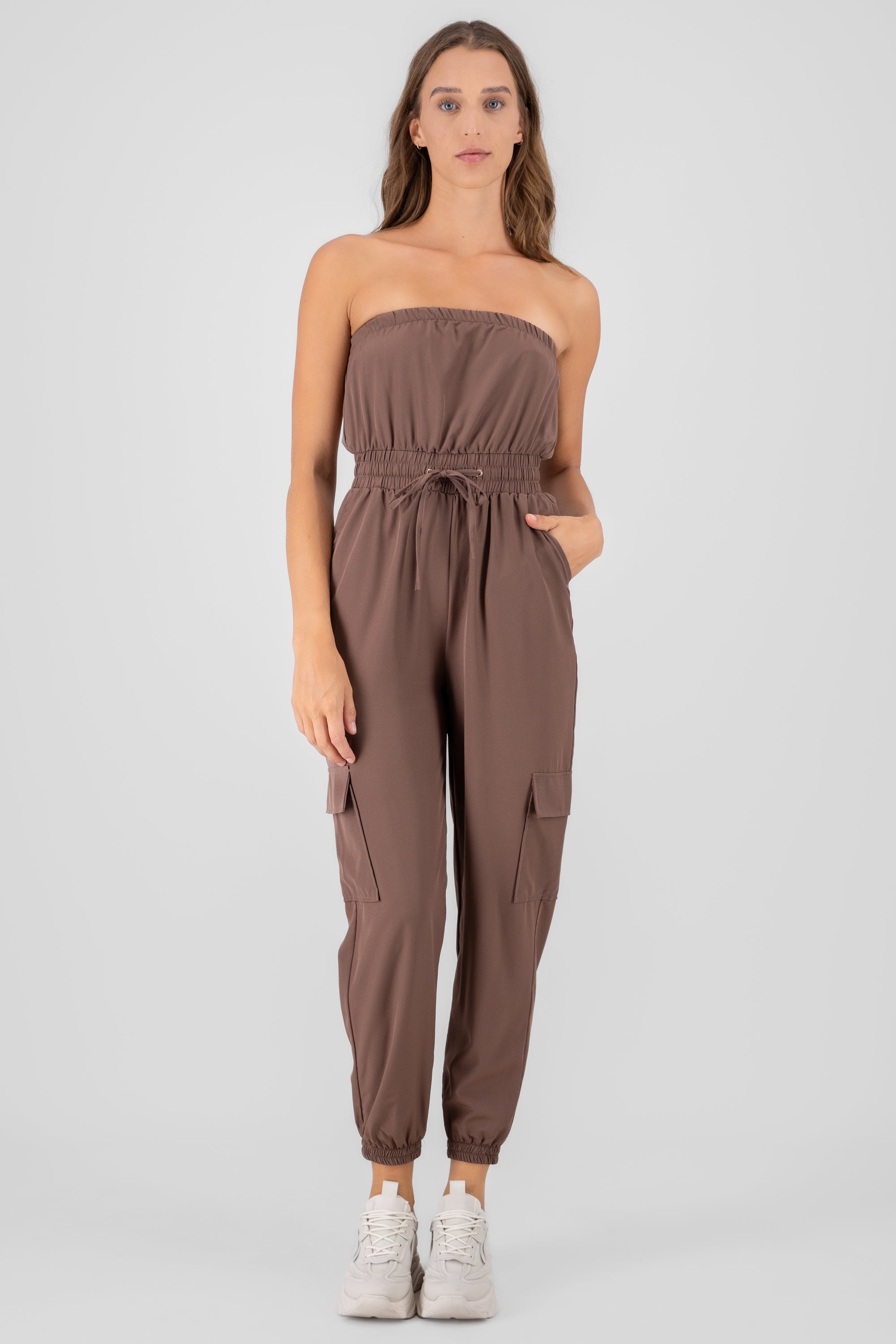 Strapless Cargo Jumpsuit BROWN