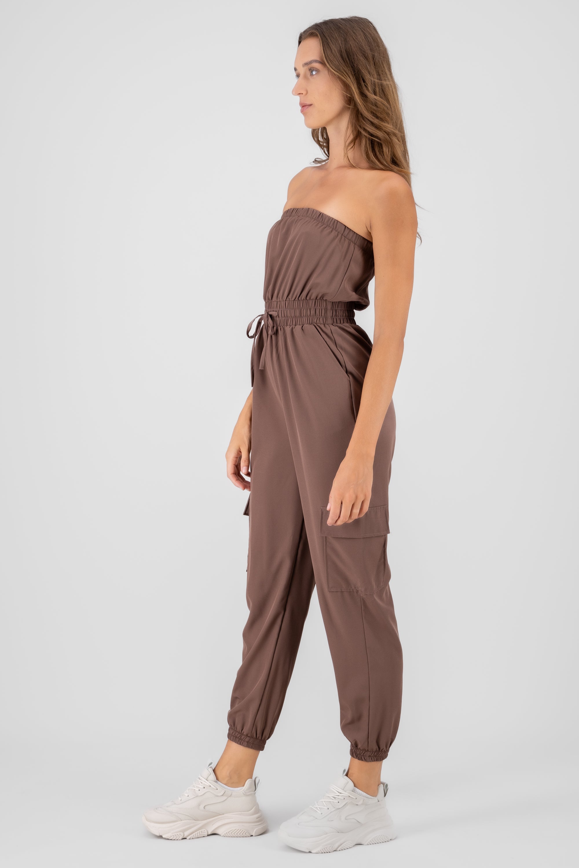 Strapless Cargo Jumpsuit BROWN