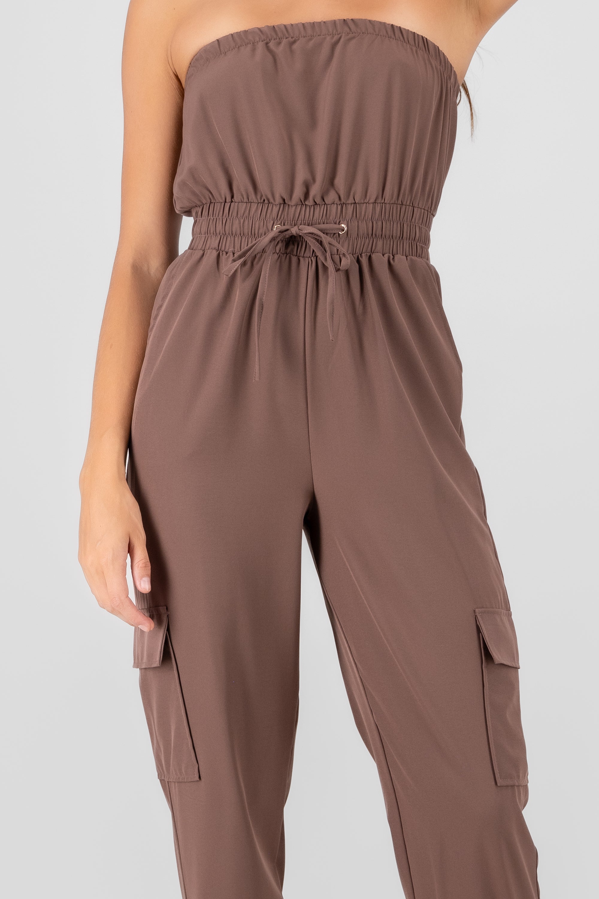 Strapless Cargo Jumpsuit BROWN