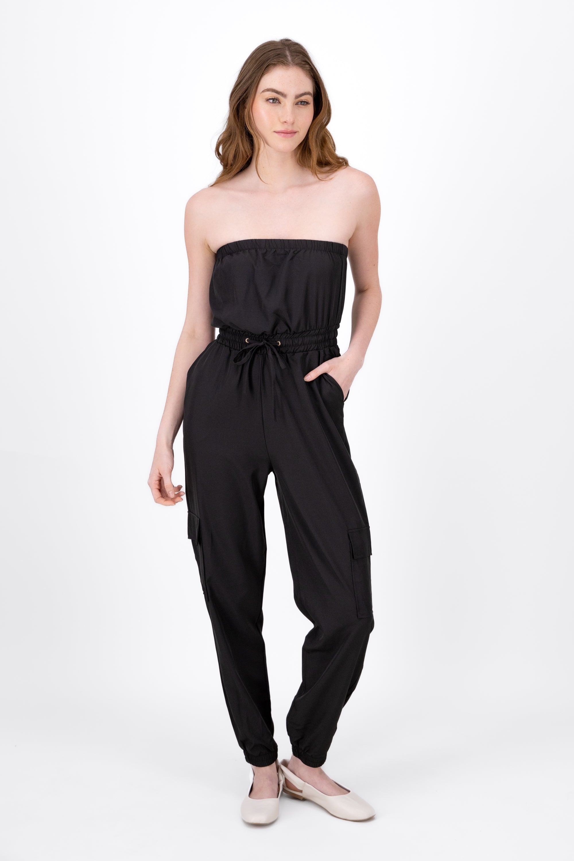 Strapless Cargo Jumpsuit BLACK