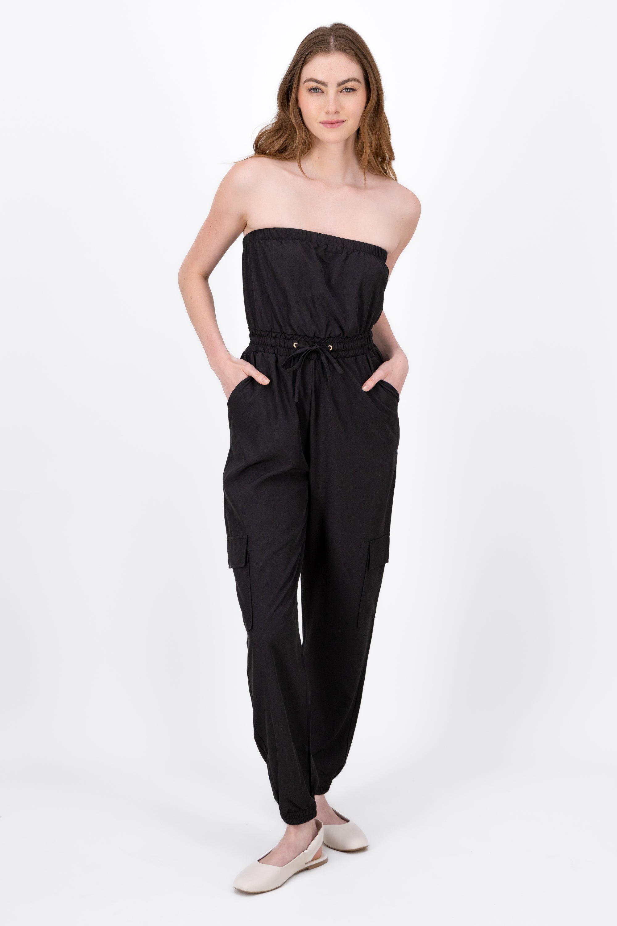 Strapless Cargo Jumpsuit BLACK