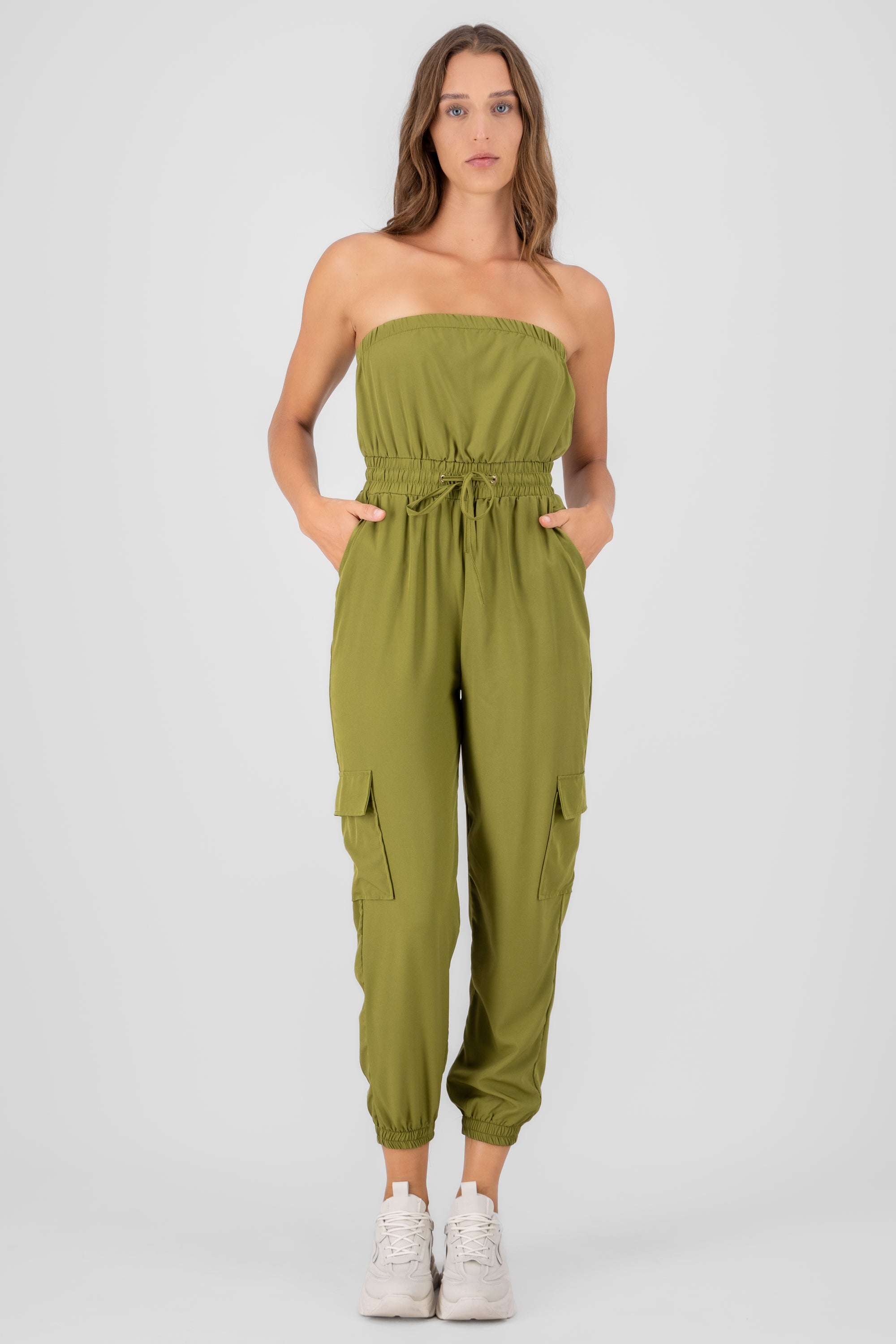 Strapless Cargo Jumpsuit GREEN