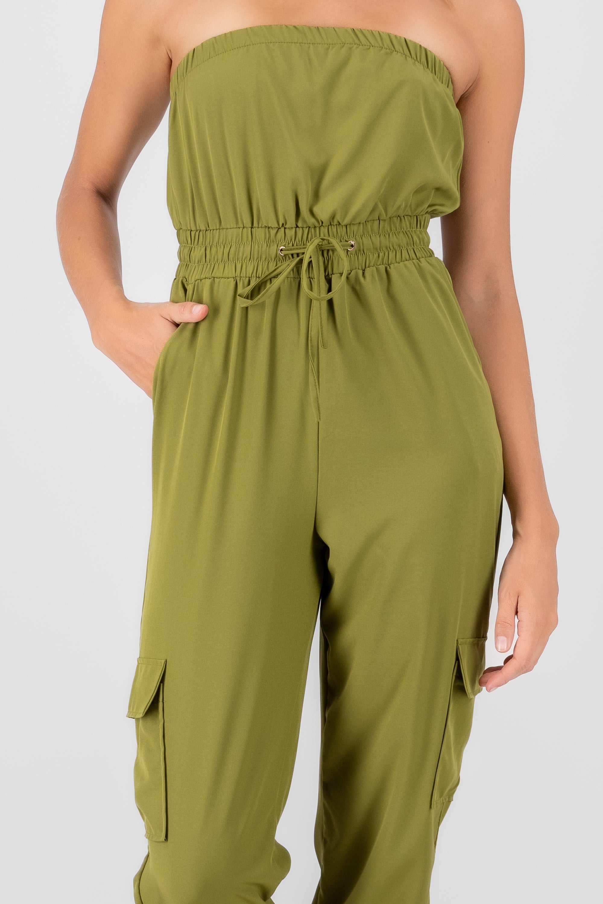 Strapless Cargo Jumpsuit GREEN