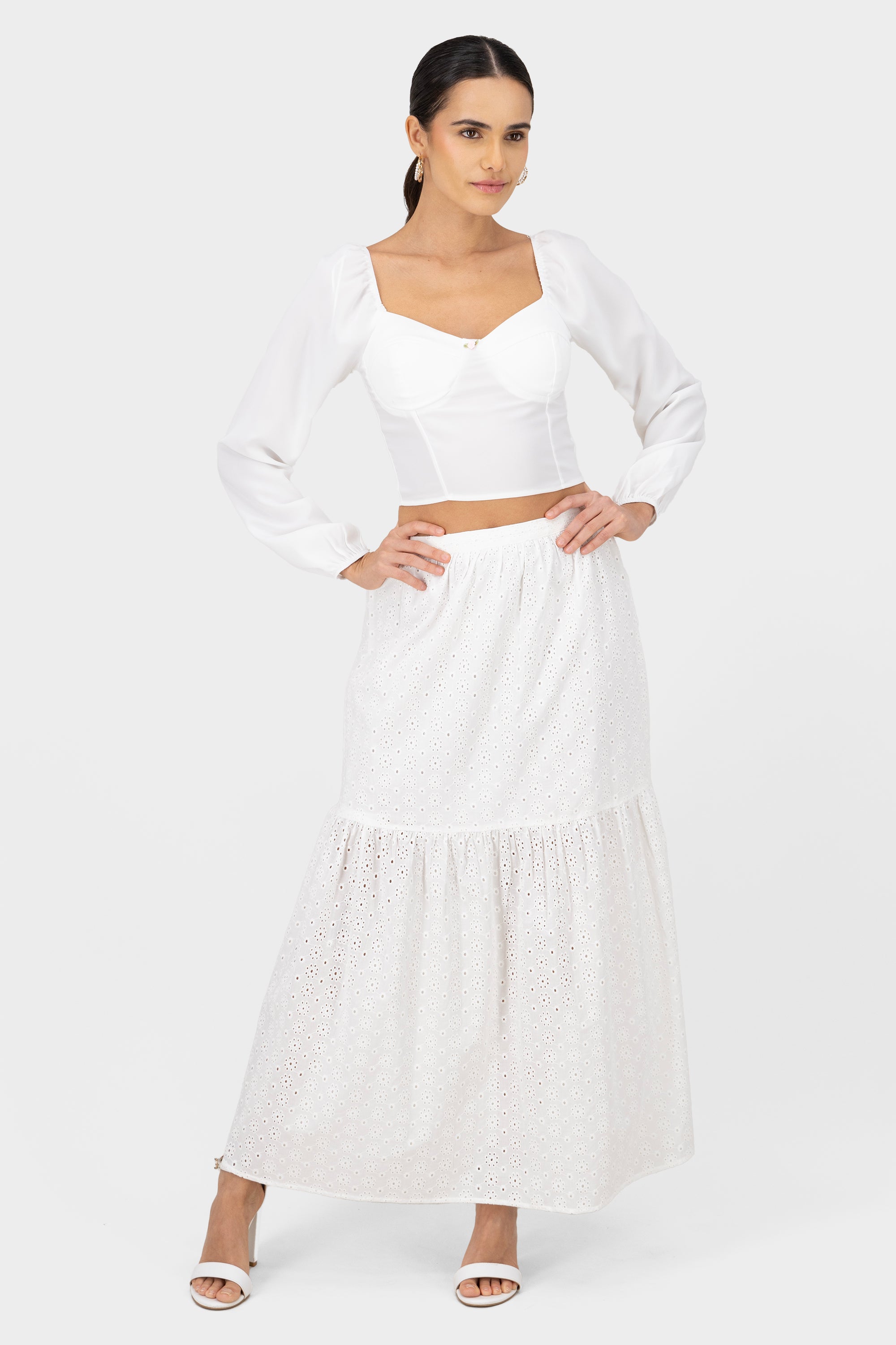 Boho Maxi Skirt With Embroidery WHITE