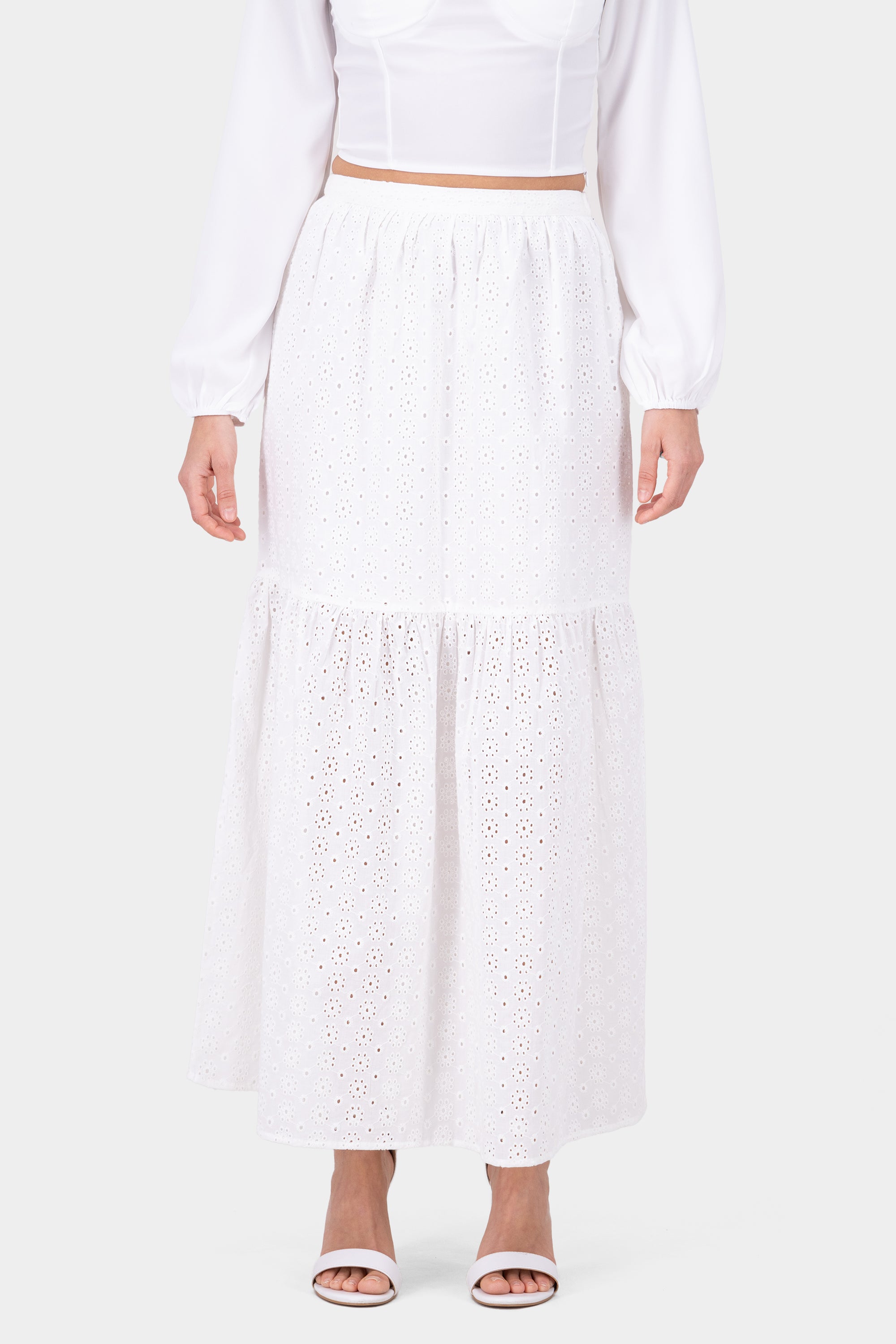 Boho Maxi Skirt With Embroidery WHITE