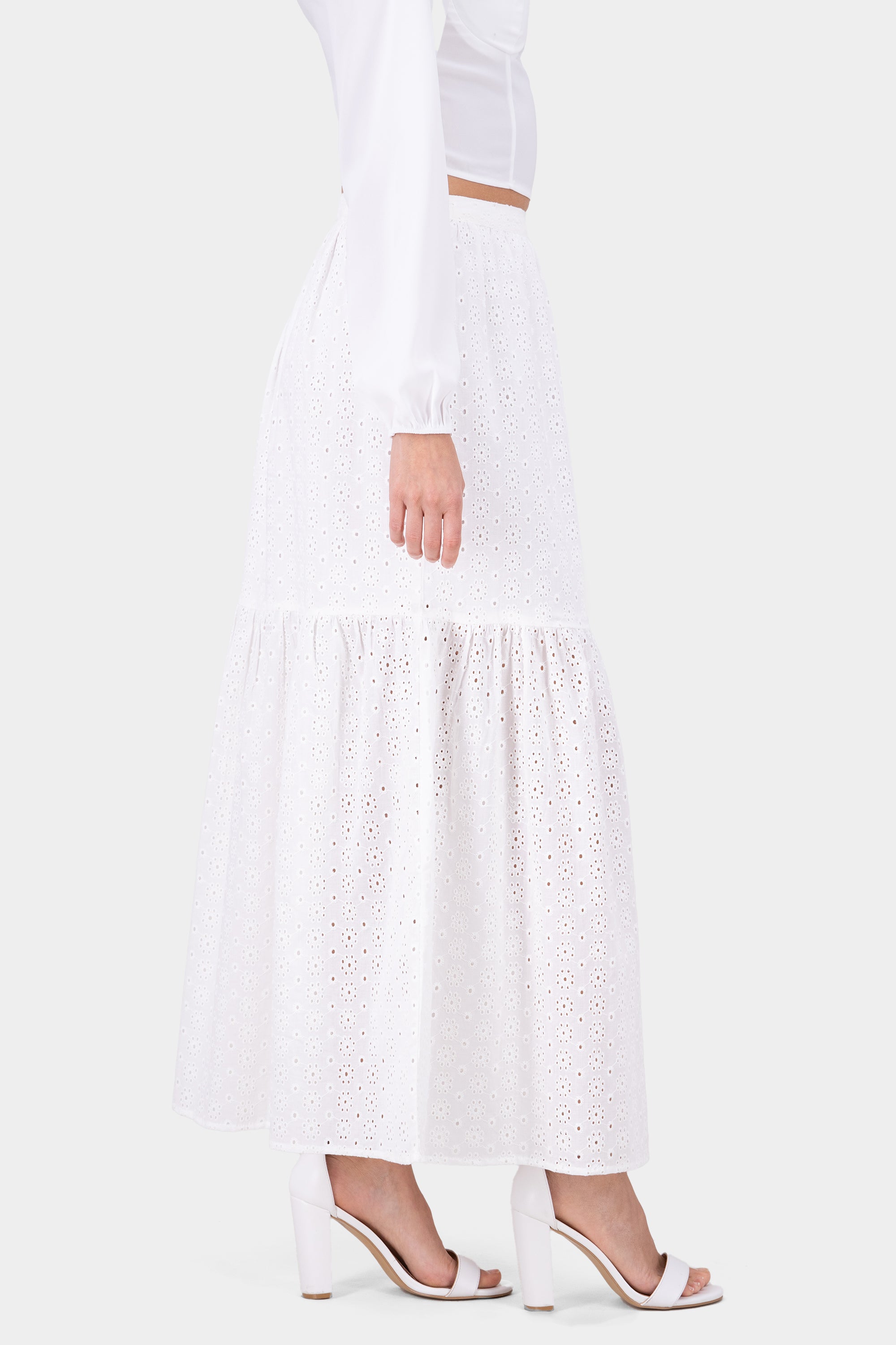 Boho Maxi Skirt With Embroidery WHITE