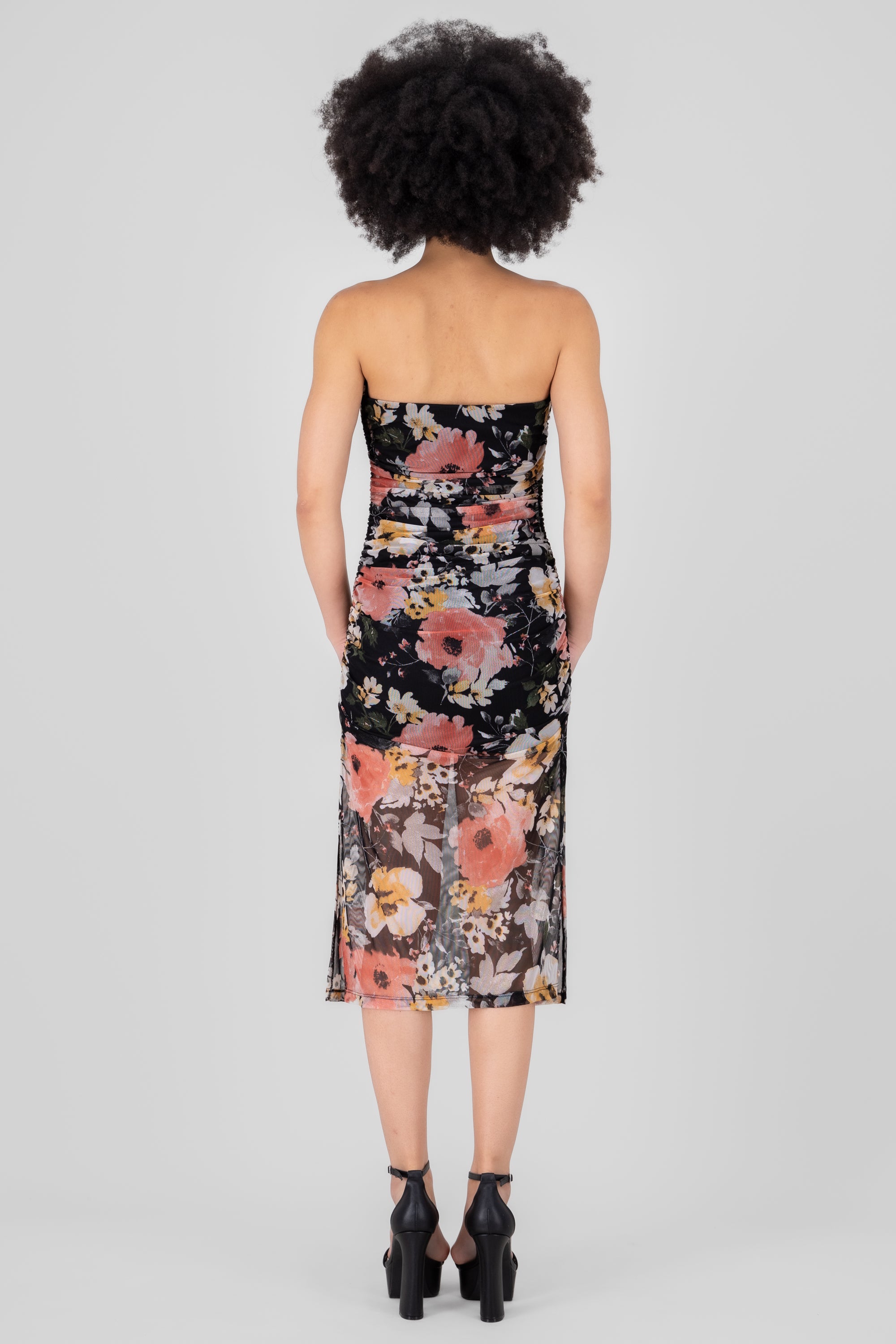 Hipster Floral Printed Mesh Midi Dress BLACK COMBO