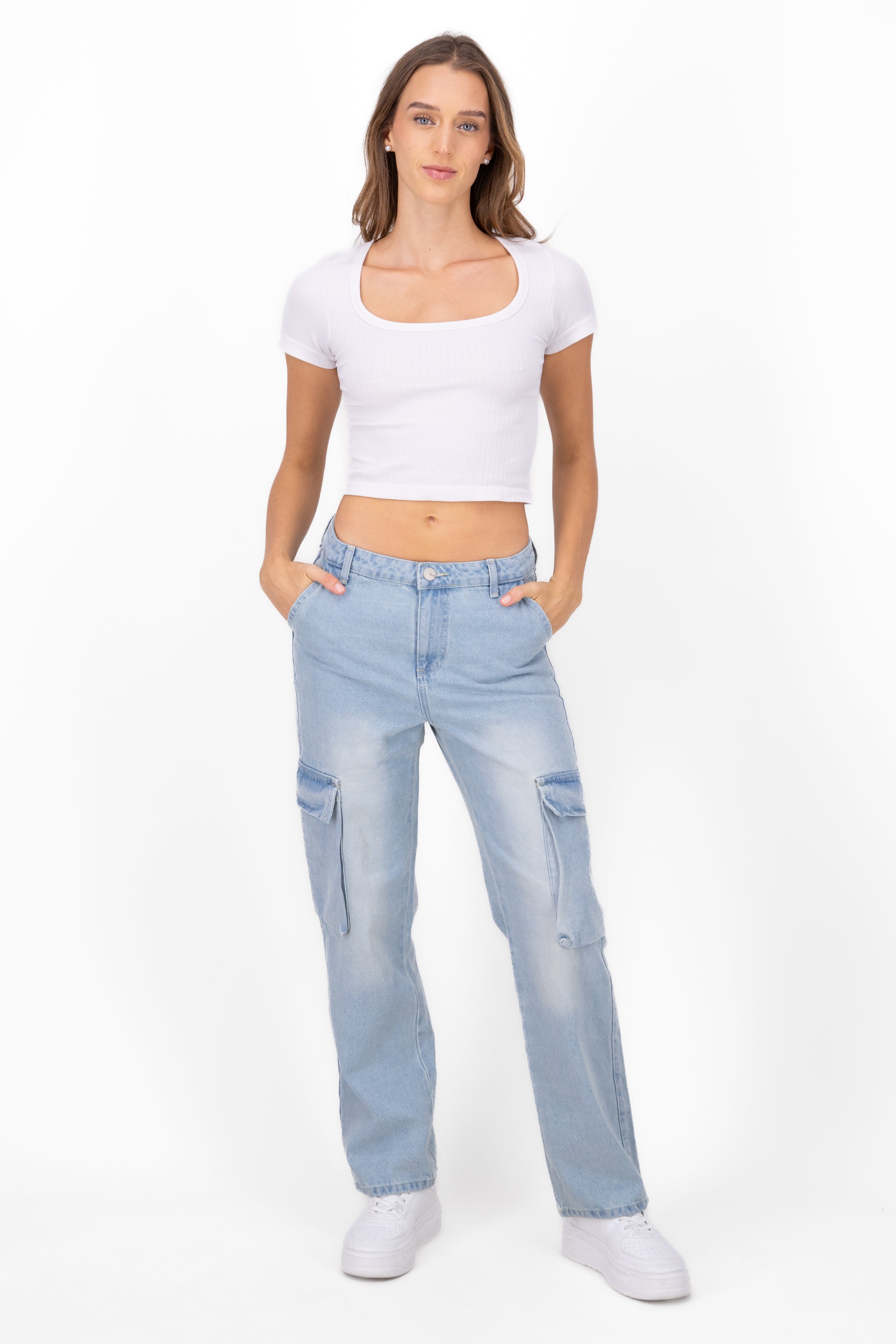 Mid Waisted Washed Out Wide Leg Jeans LIGHT STONE