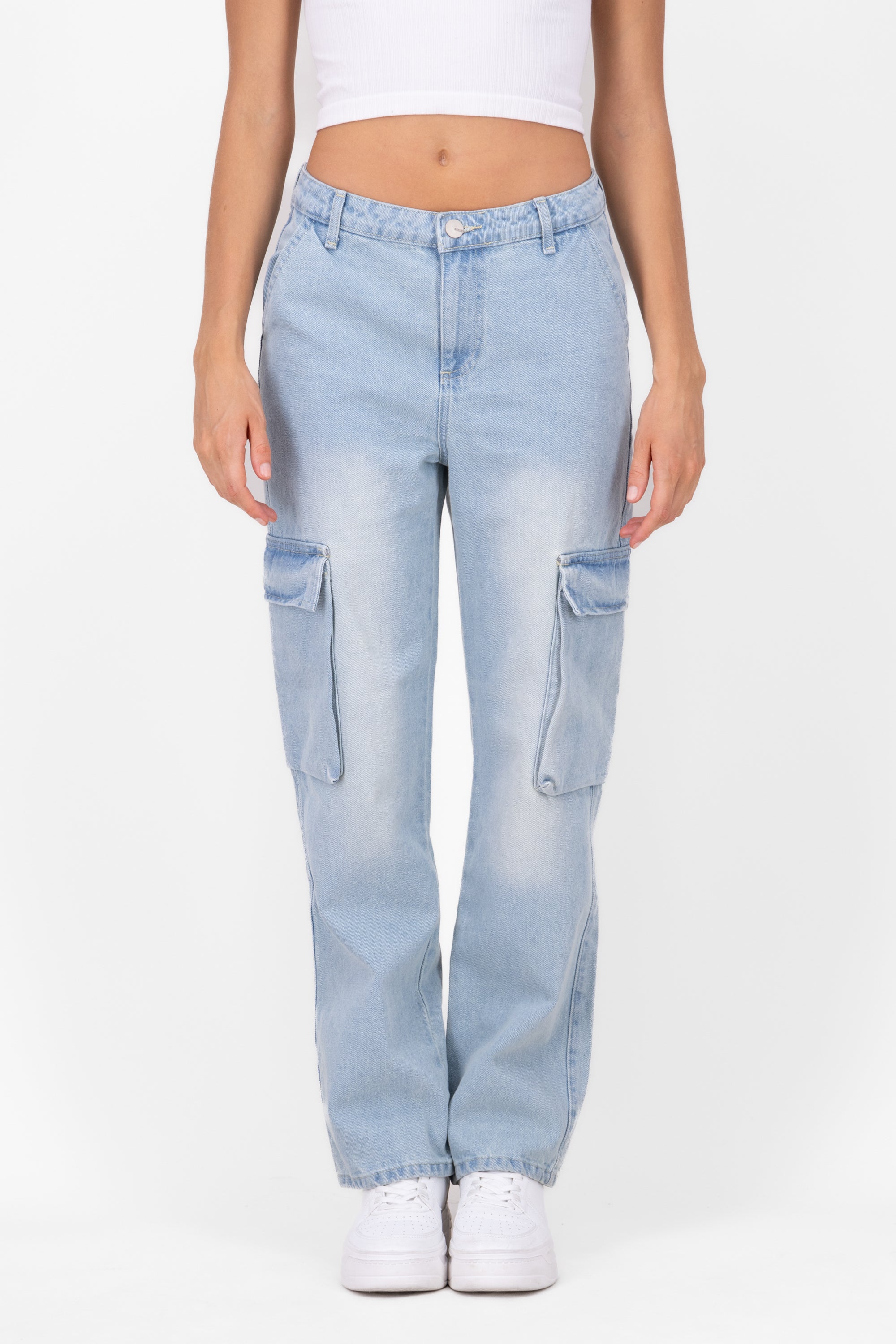 Mid Waisted Washed Out Wide Leg Jeans LIGHT STONE