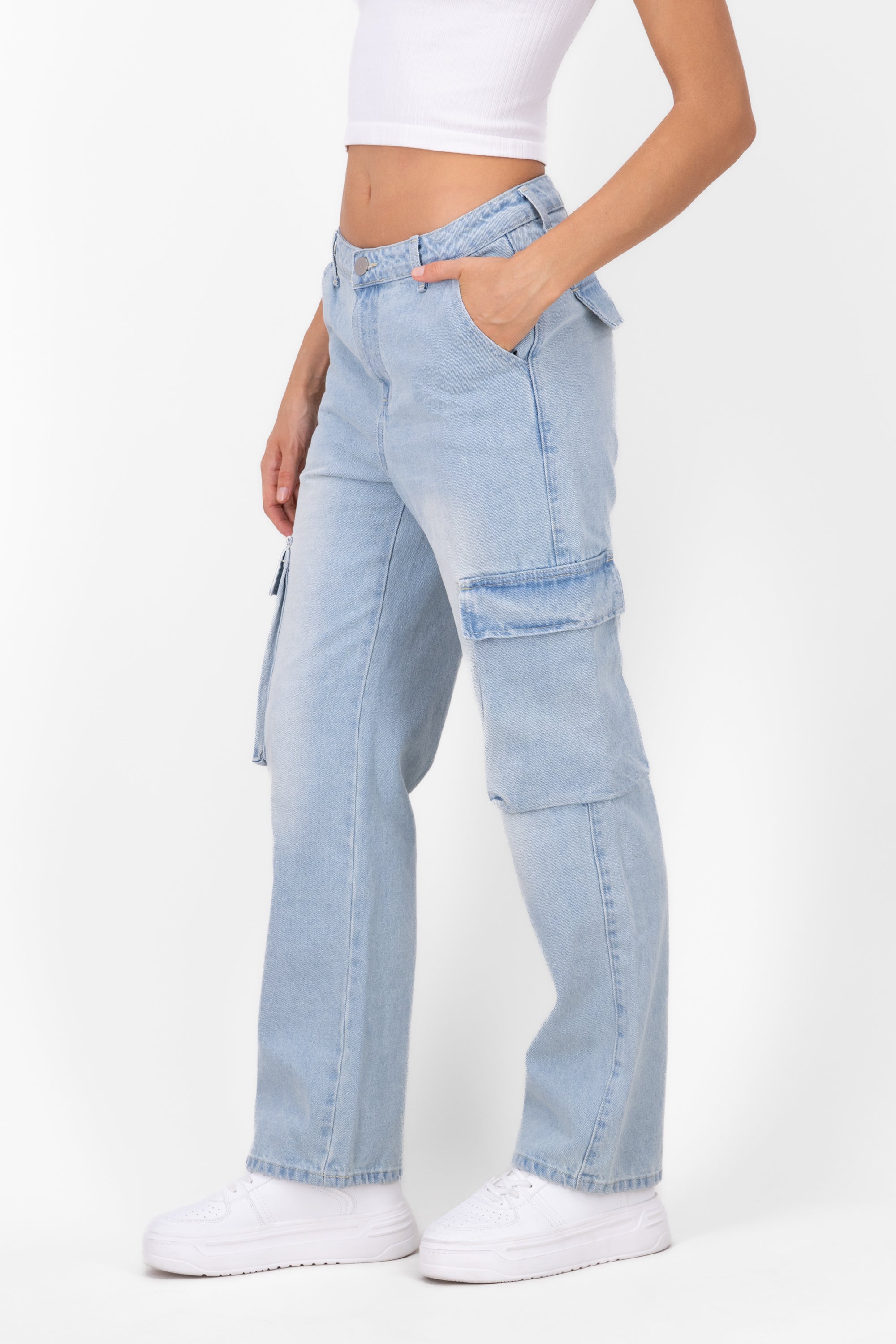 Mid Waisted Washed Out Wide Leg Jeans LIGHT STONE