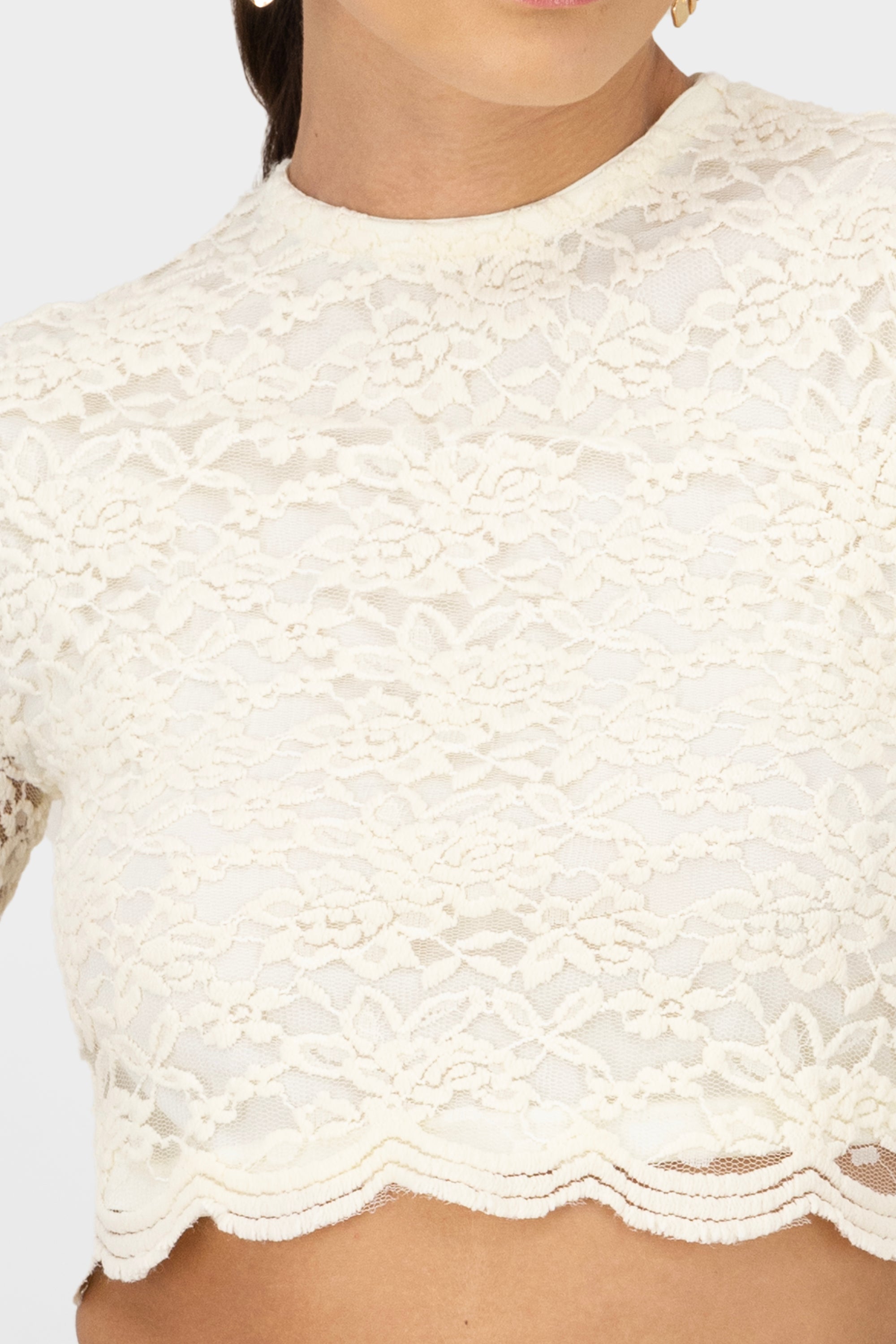 Long Sleeve Lace Cropped Top CREAM