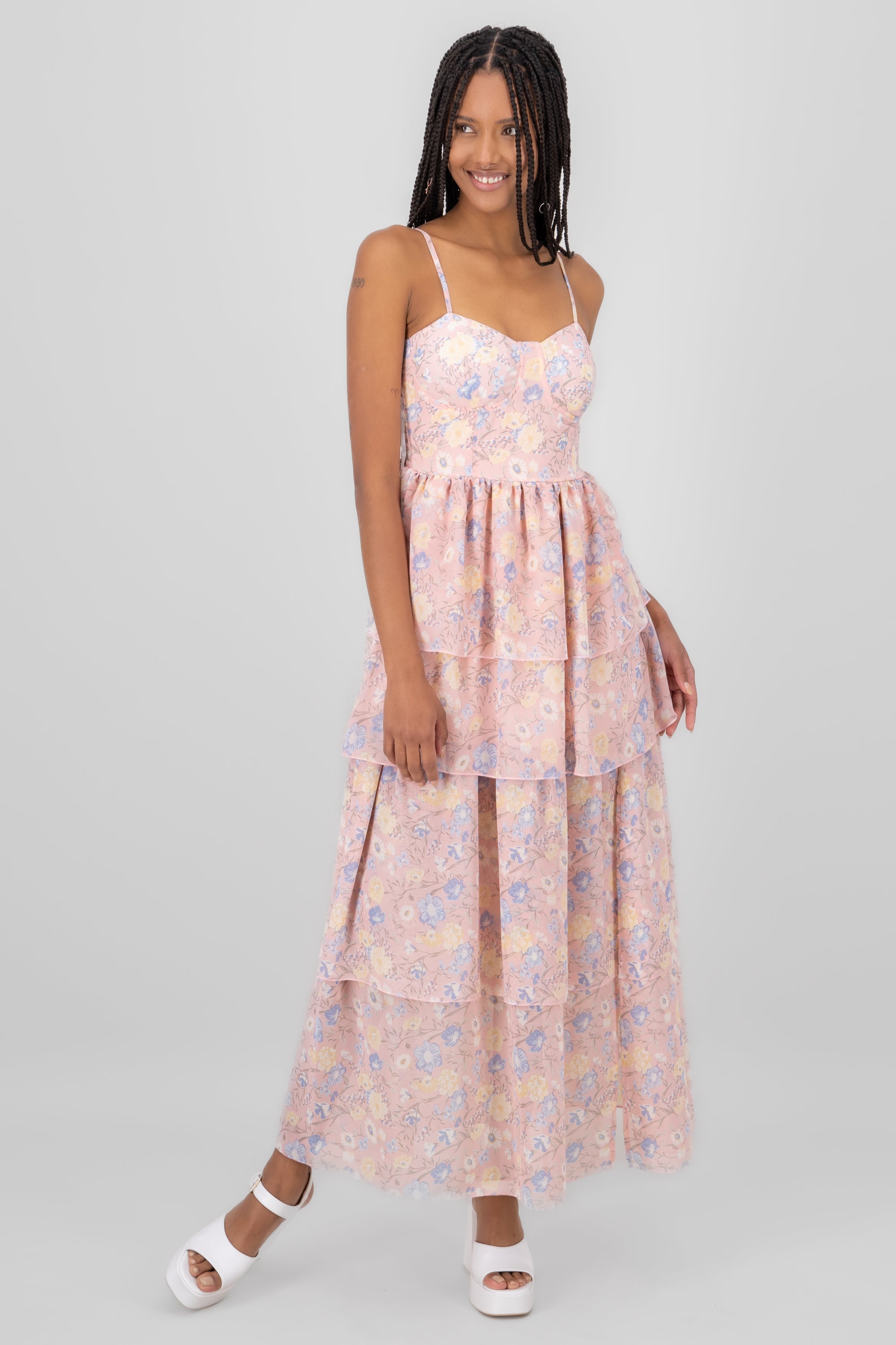 Floral Garden' Ruffled Maxi Dress BLUSH