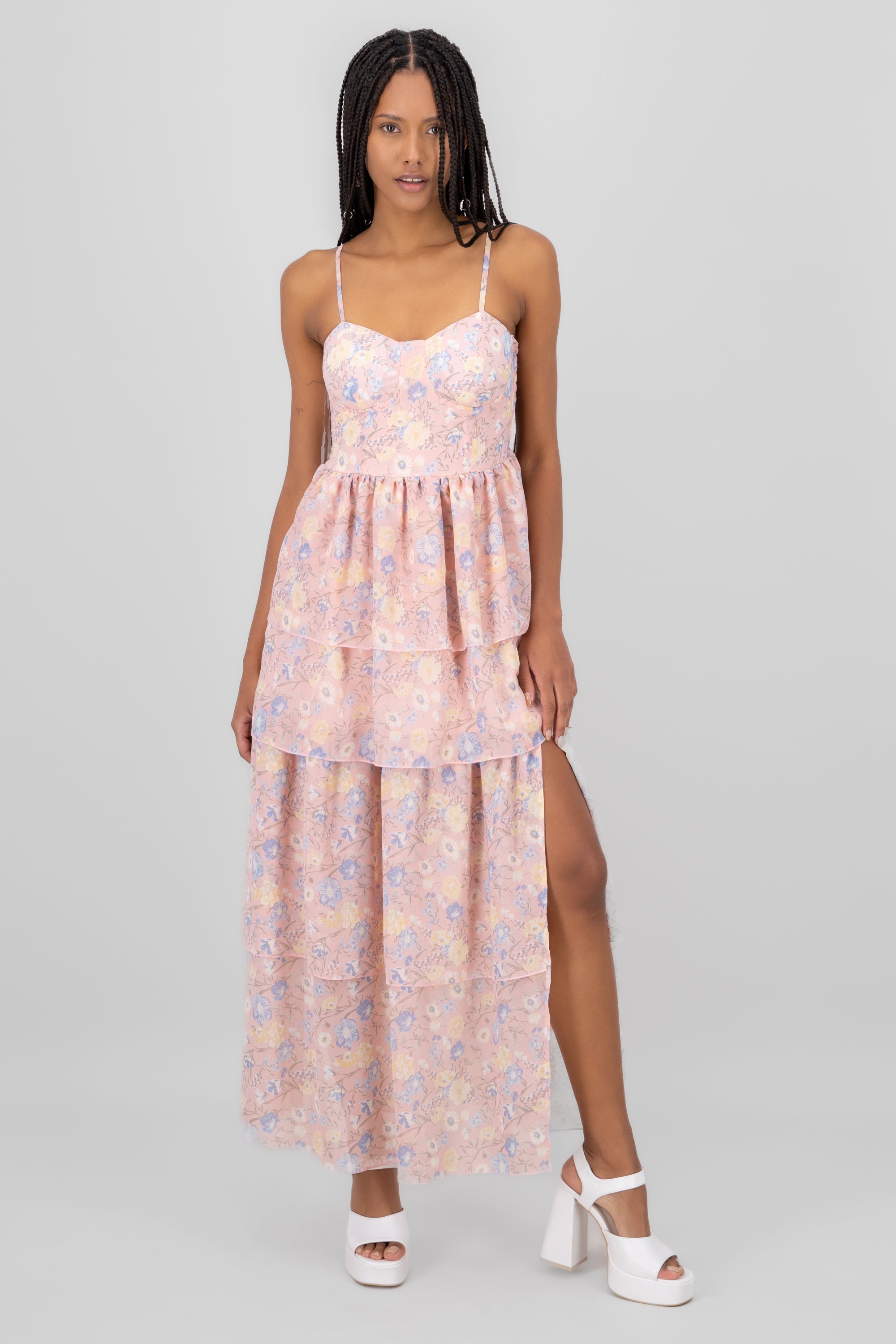 Floral Garden' Ruffled Maxi Dress BLUSH