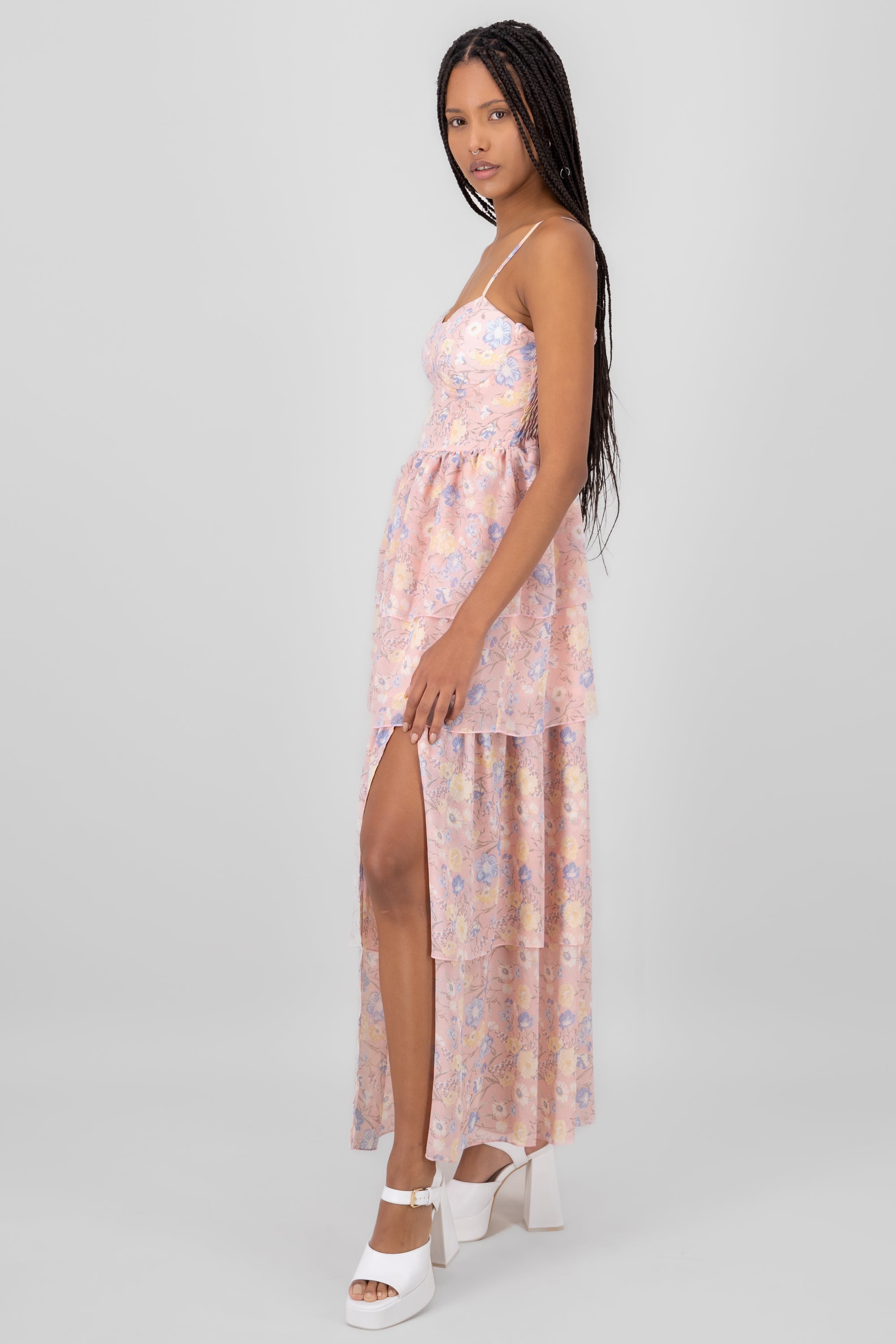 Floral Garden' Ruffled Maxi Dress BLUSH