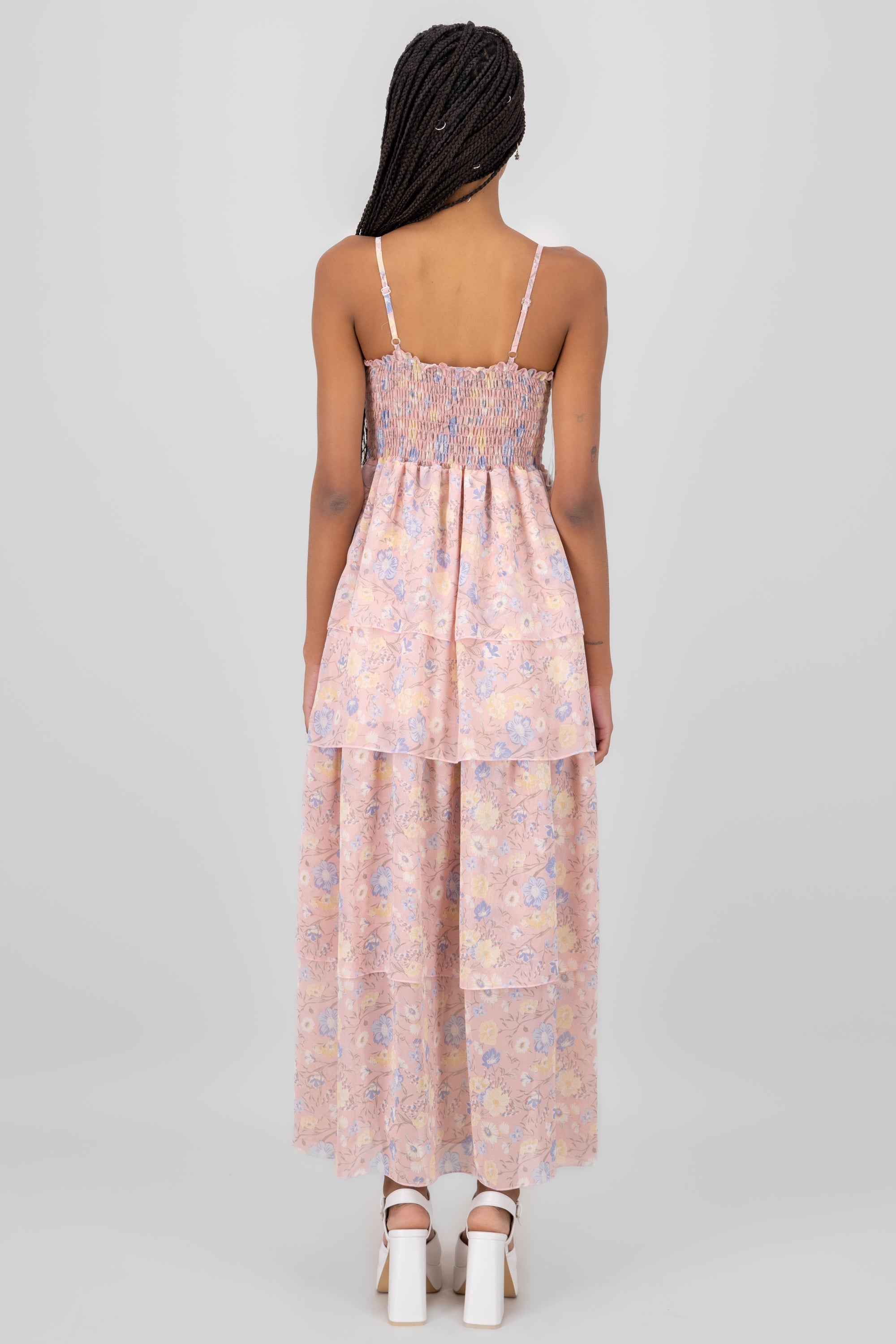 Floral Garden' Ruffled Maxi Dress BLUSH