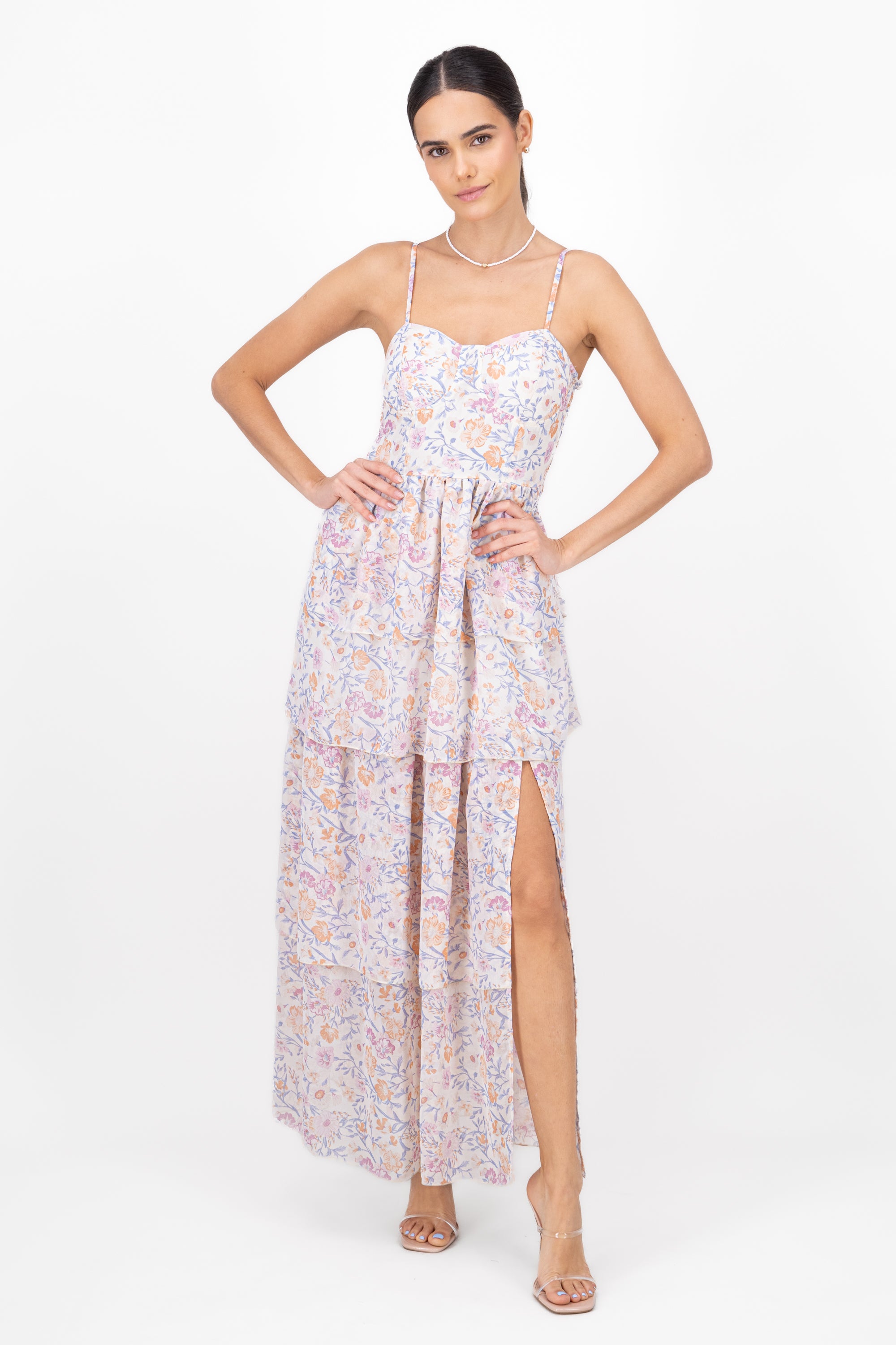 Floral Garden' Ruffled Maxi Dress PINK COMBO