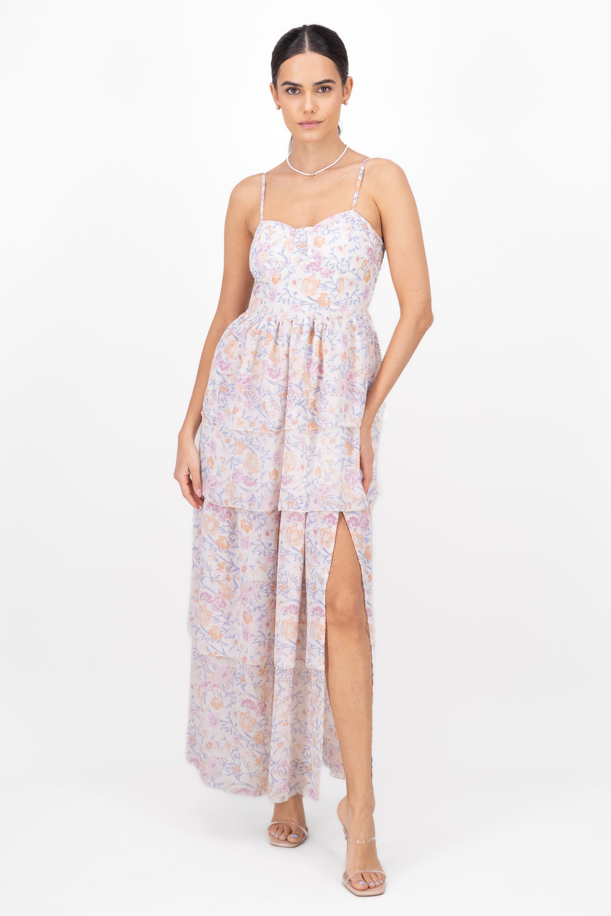 Floral Garden' Ruffled Maxi Dress PINK COMBO