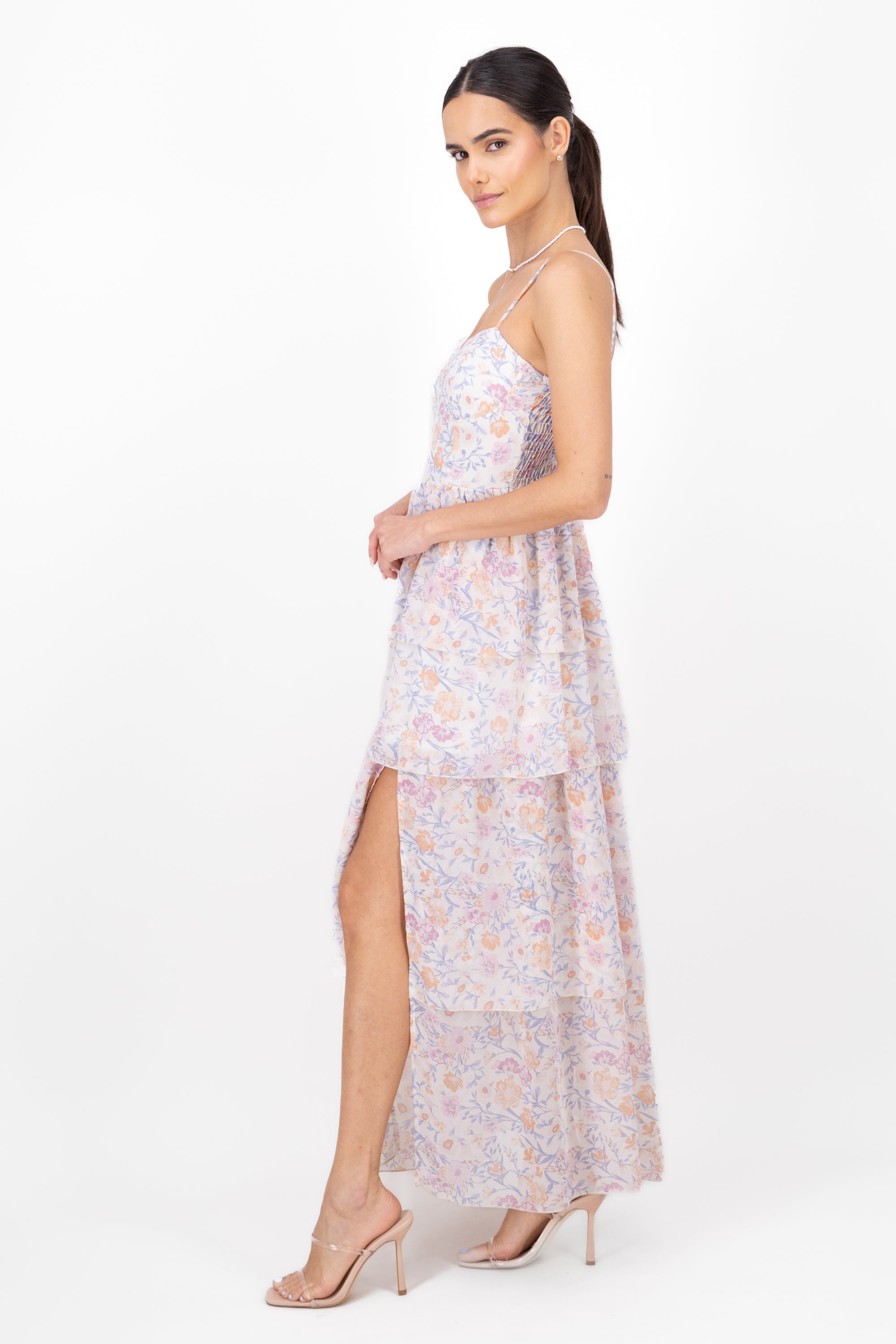 Floral Garden' Ruffled Maxi Dress PINK COMBO