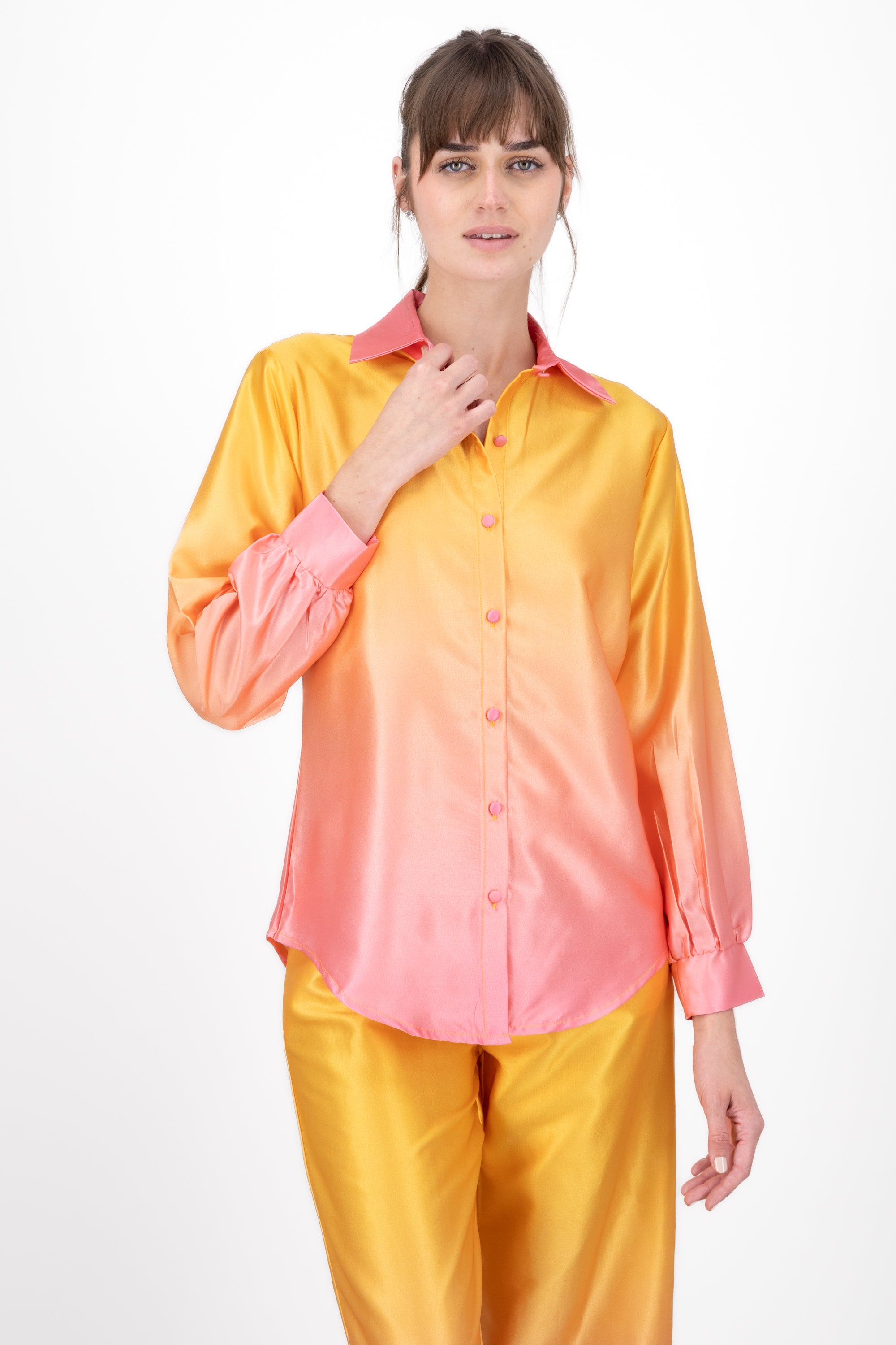 Ombre Button Up Top ORANGE