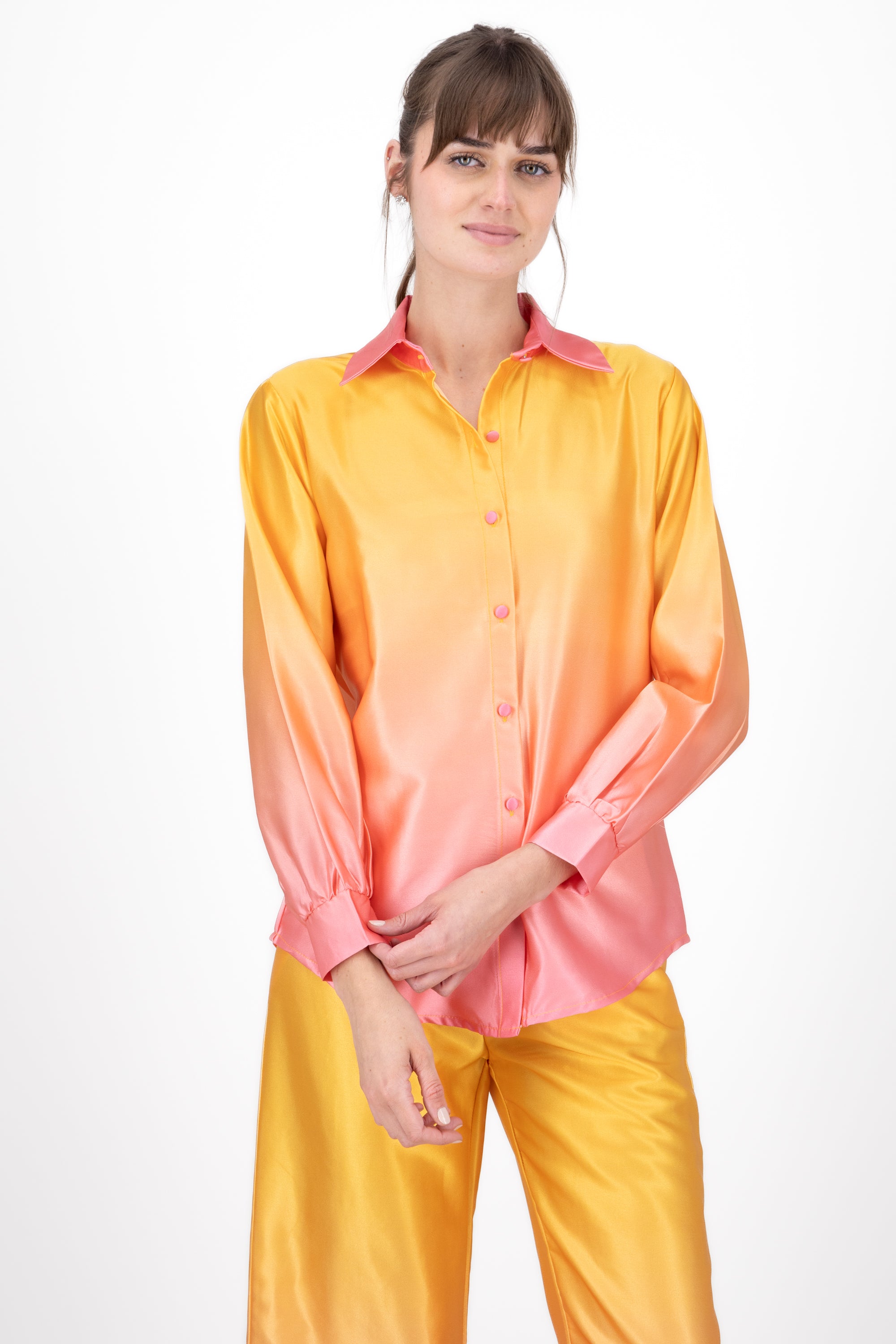 Ombre Button Up Top ORANGE