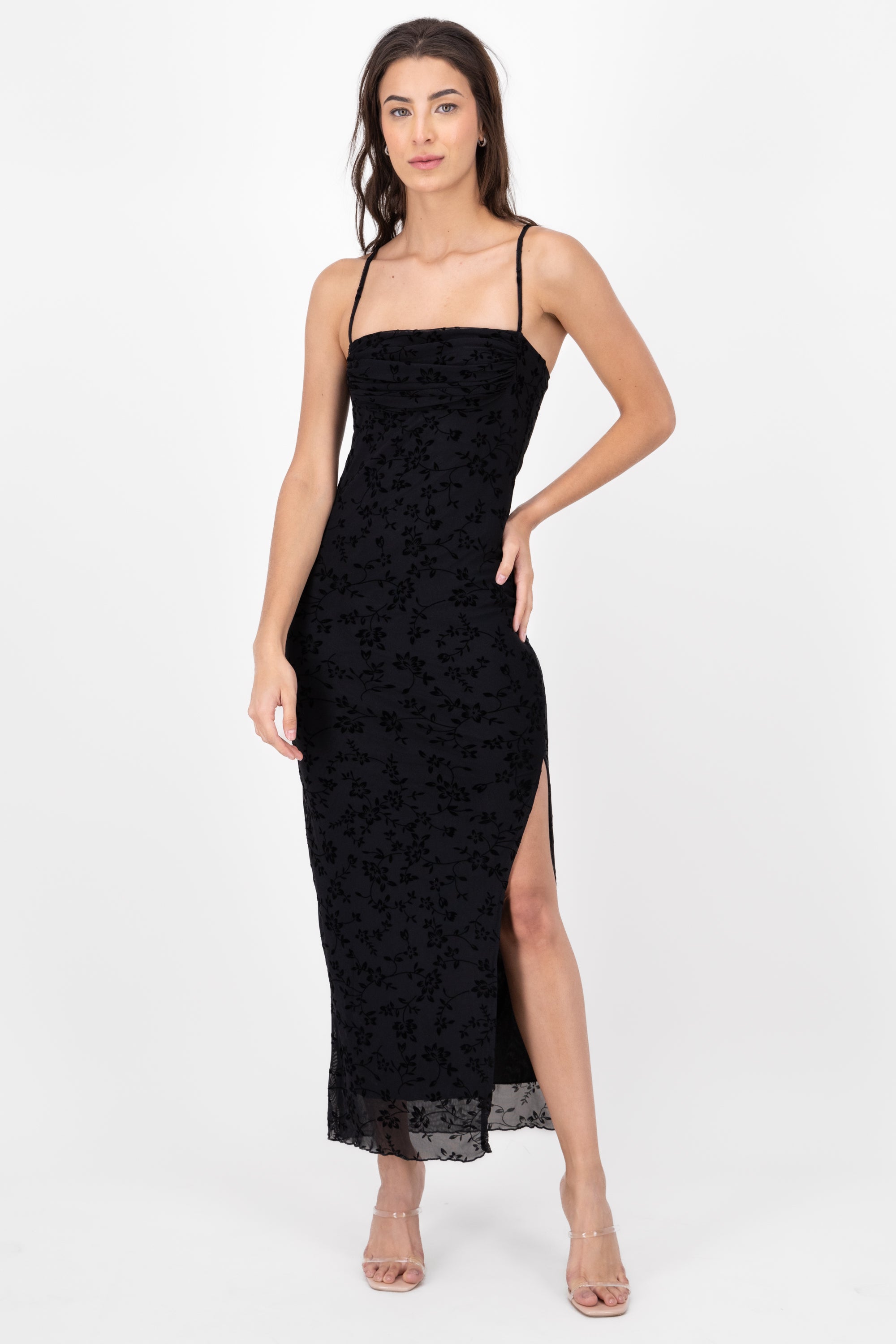 Mika Printed Mesh Maxi Dress BLACK