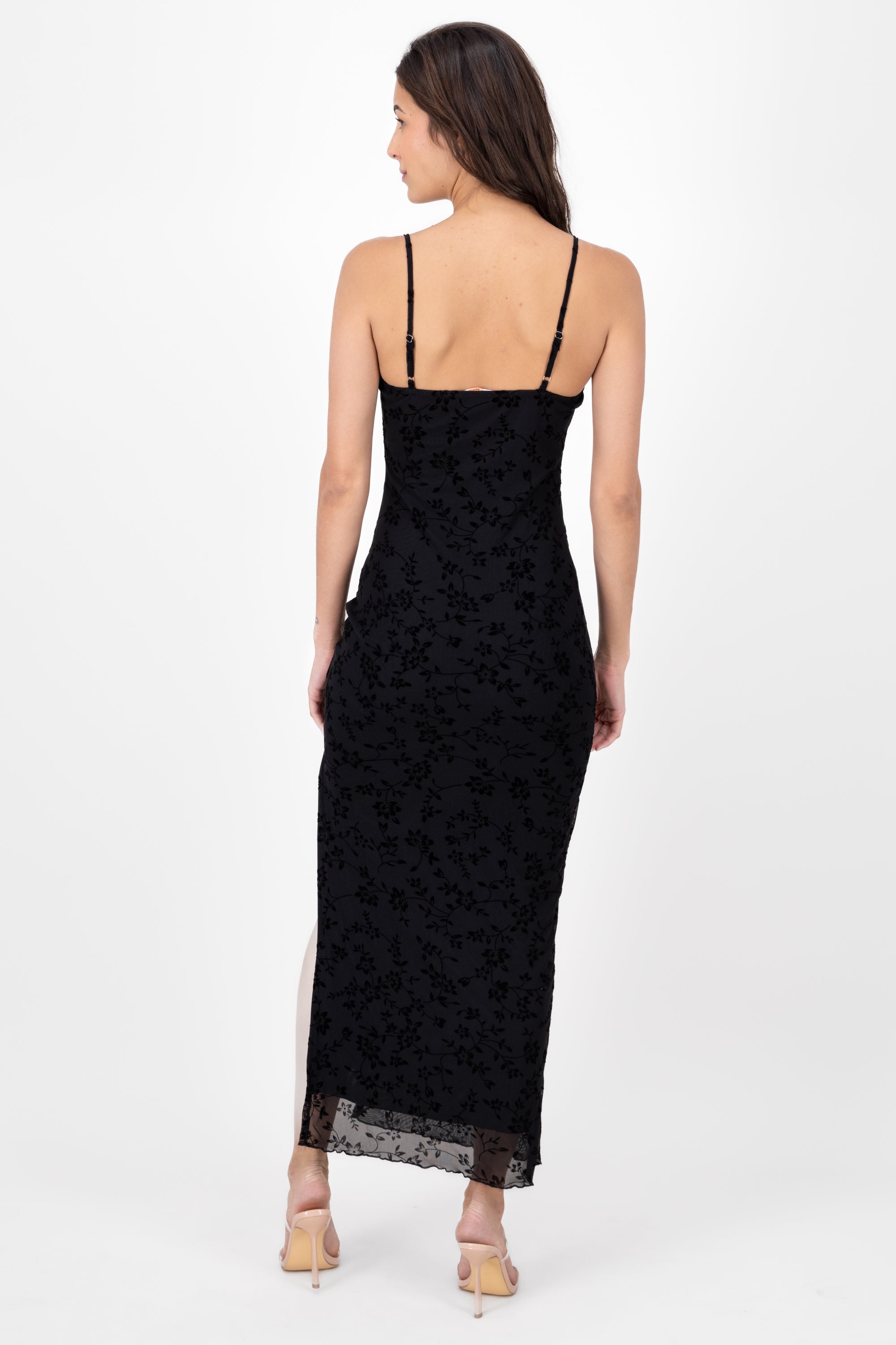 Mika Printed Mesh Maxi Dress BLACK