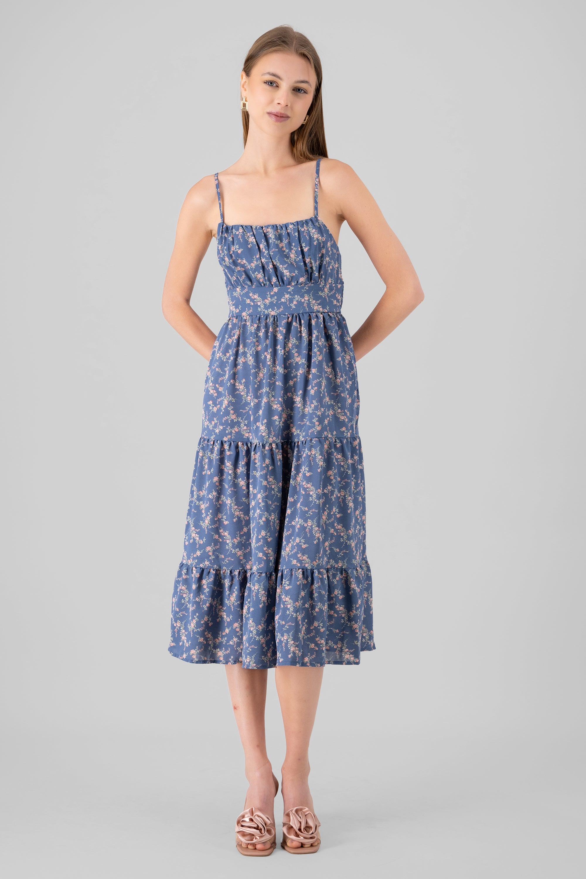 Mini Flower Strap Day Dress BLUE COMBO