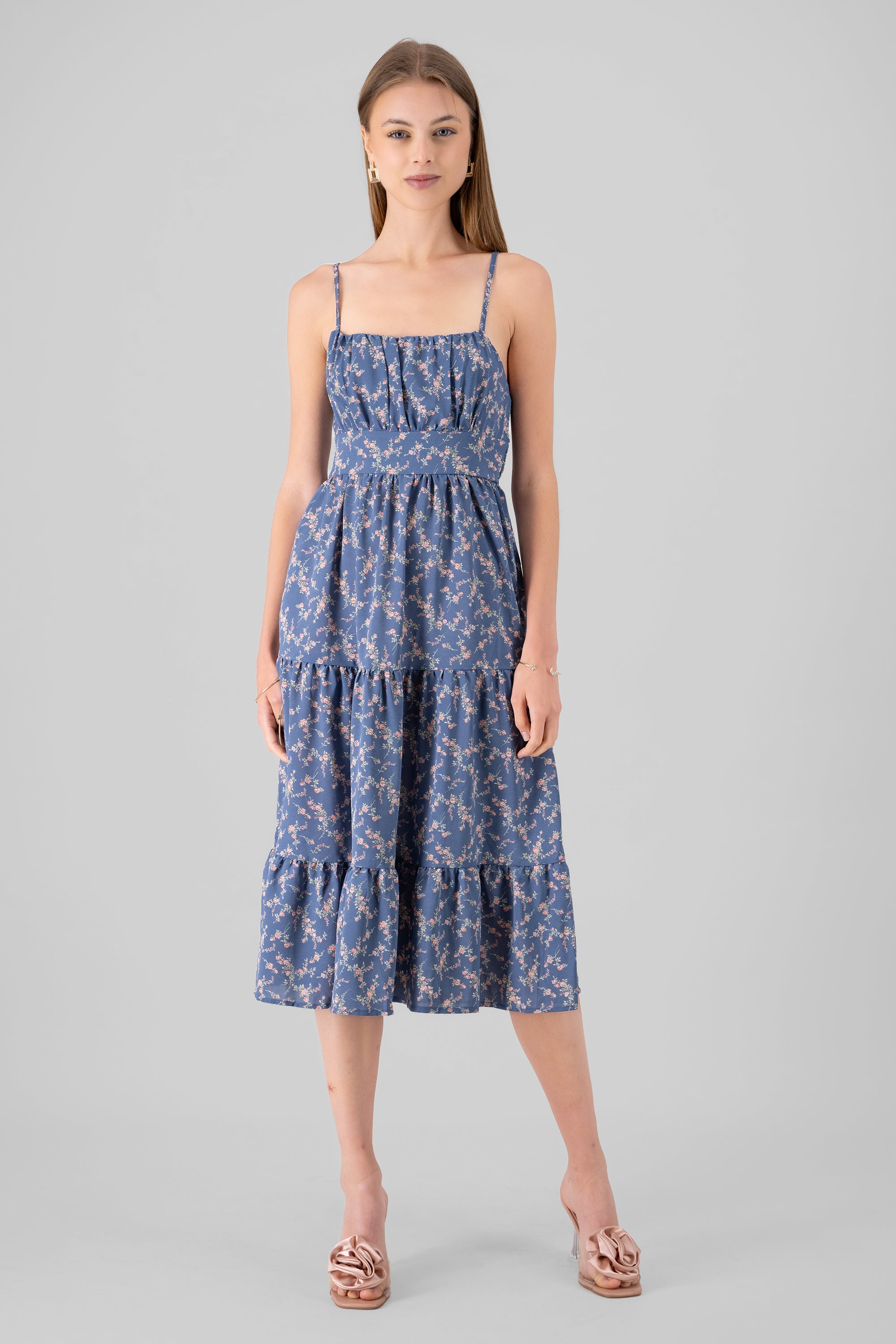 Mini Flower Strap Day Dress BLUE COMBO