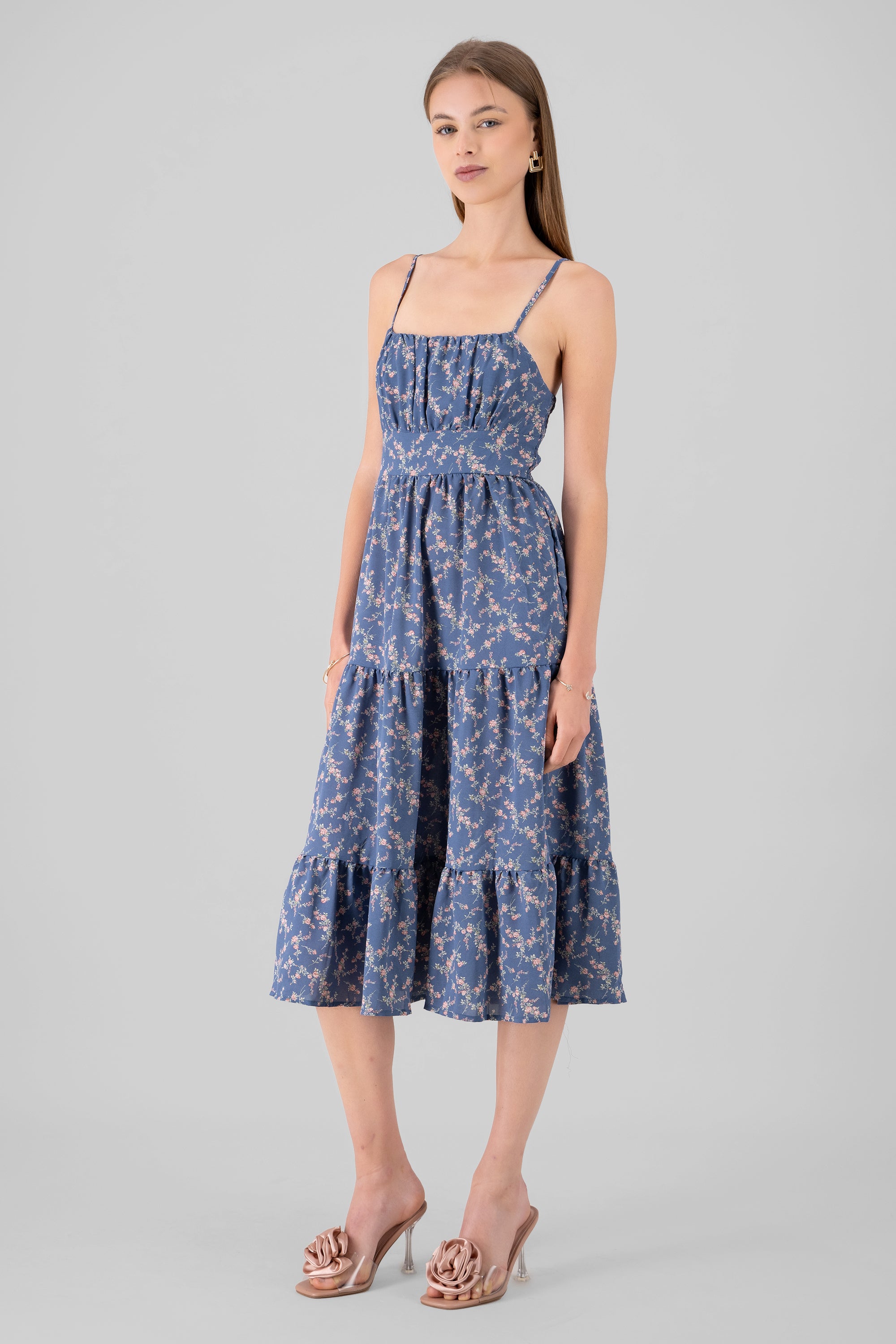 Mini Flower Strap Day Dress BLUE COMBO