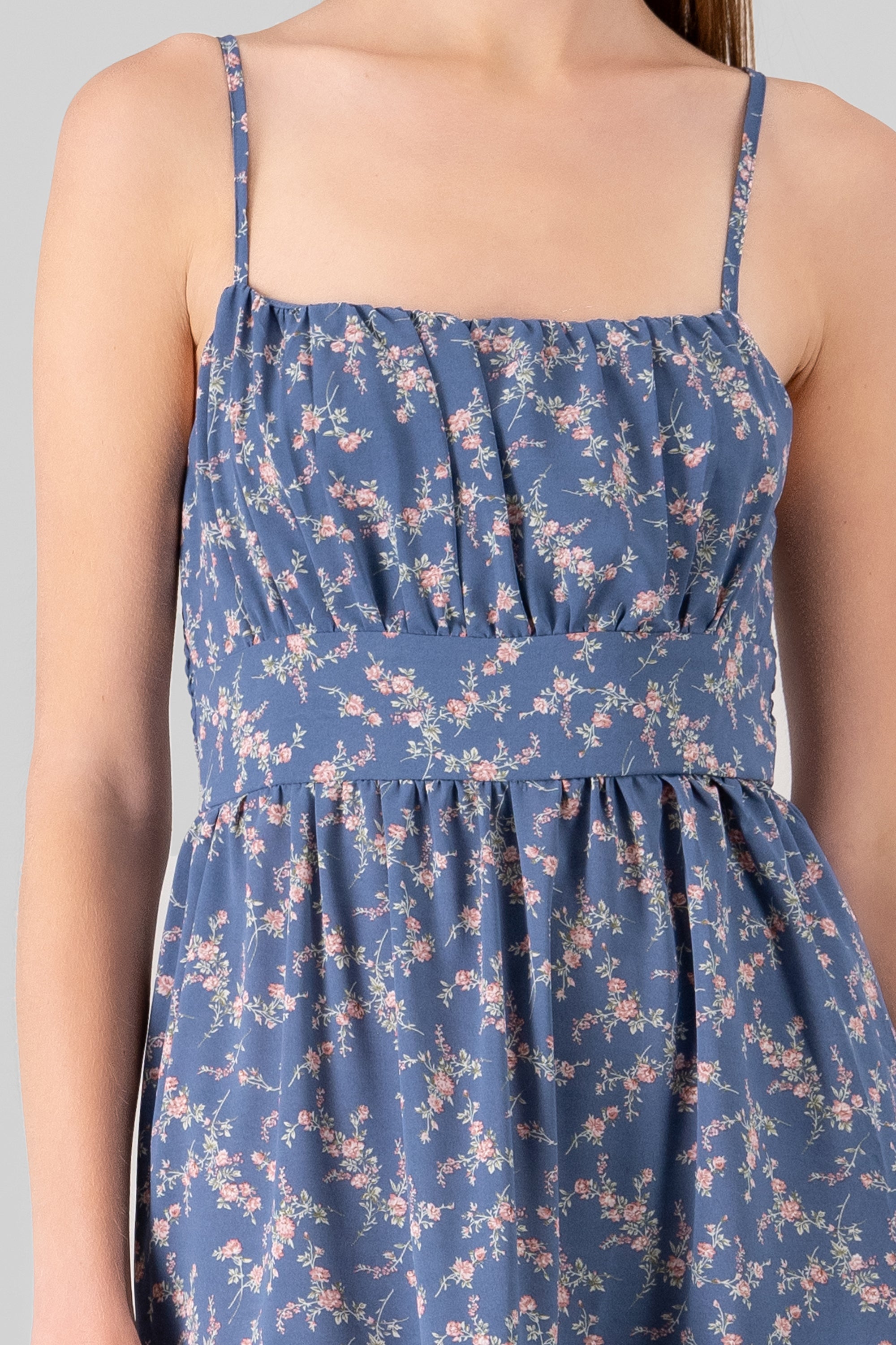 Mini Flower Strap Day Dress BLUE COMBO