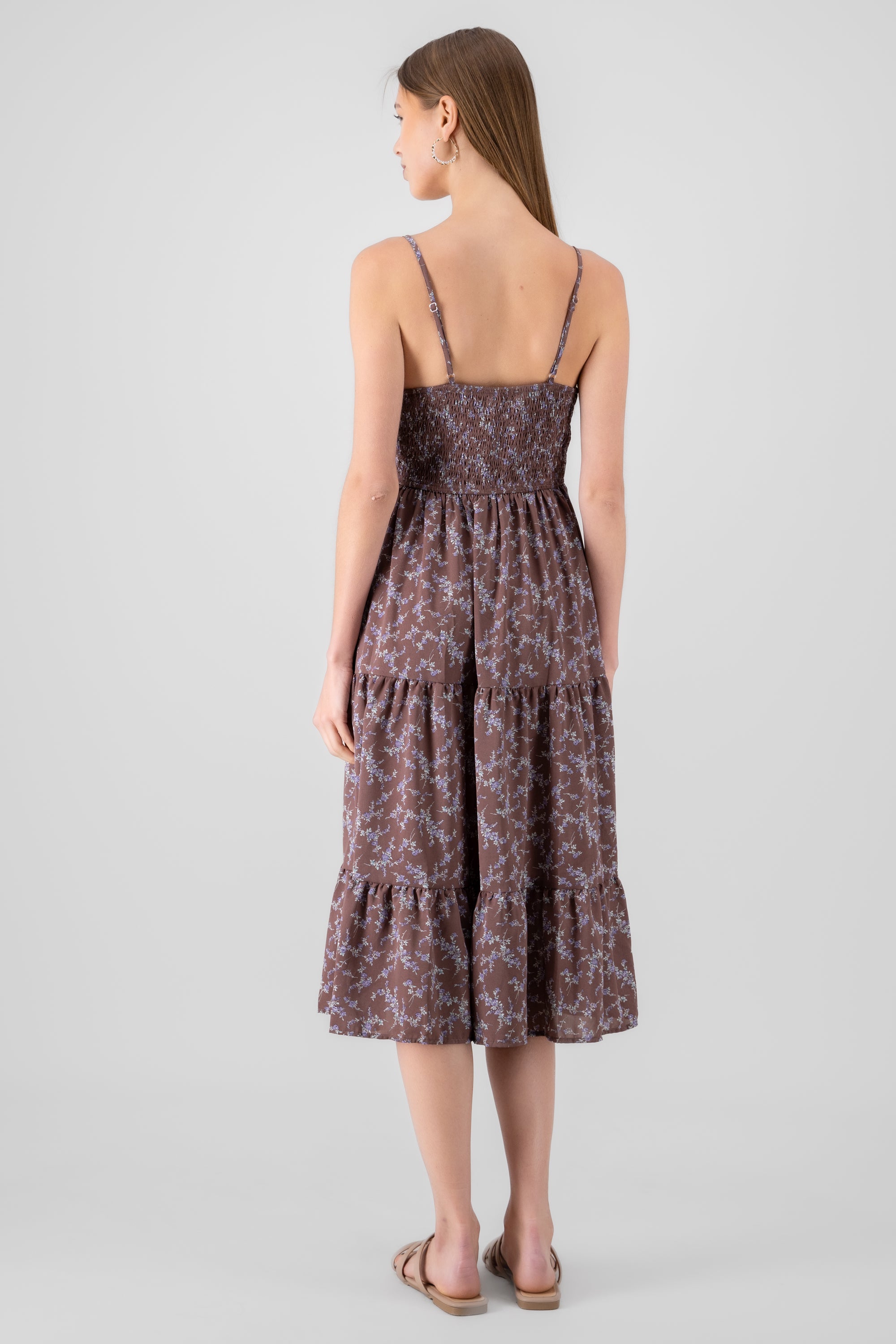 Mini Flower Strap Day Dress BROWN COMBO