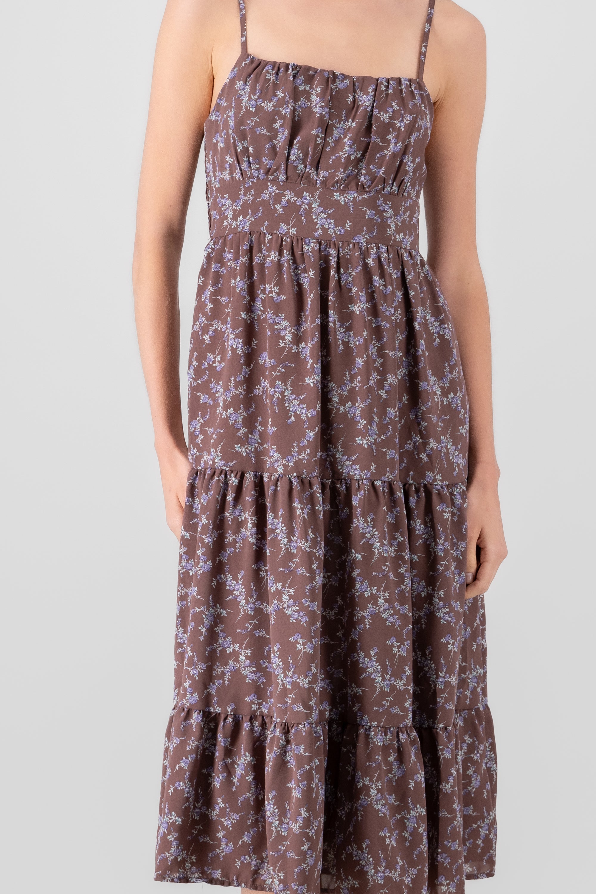 Mini Flower Strap Day Dress BROWN COMBO