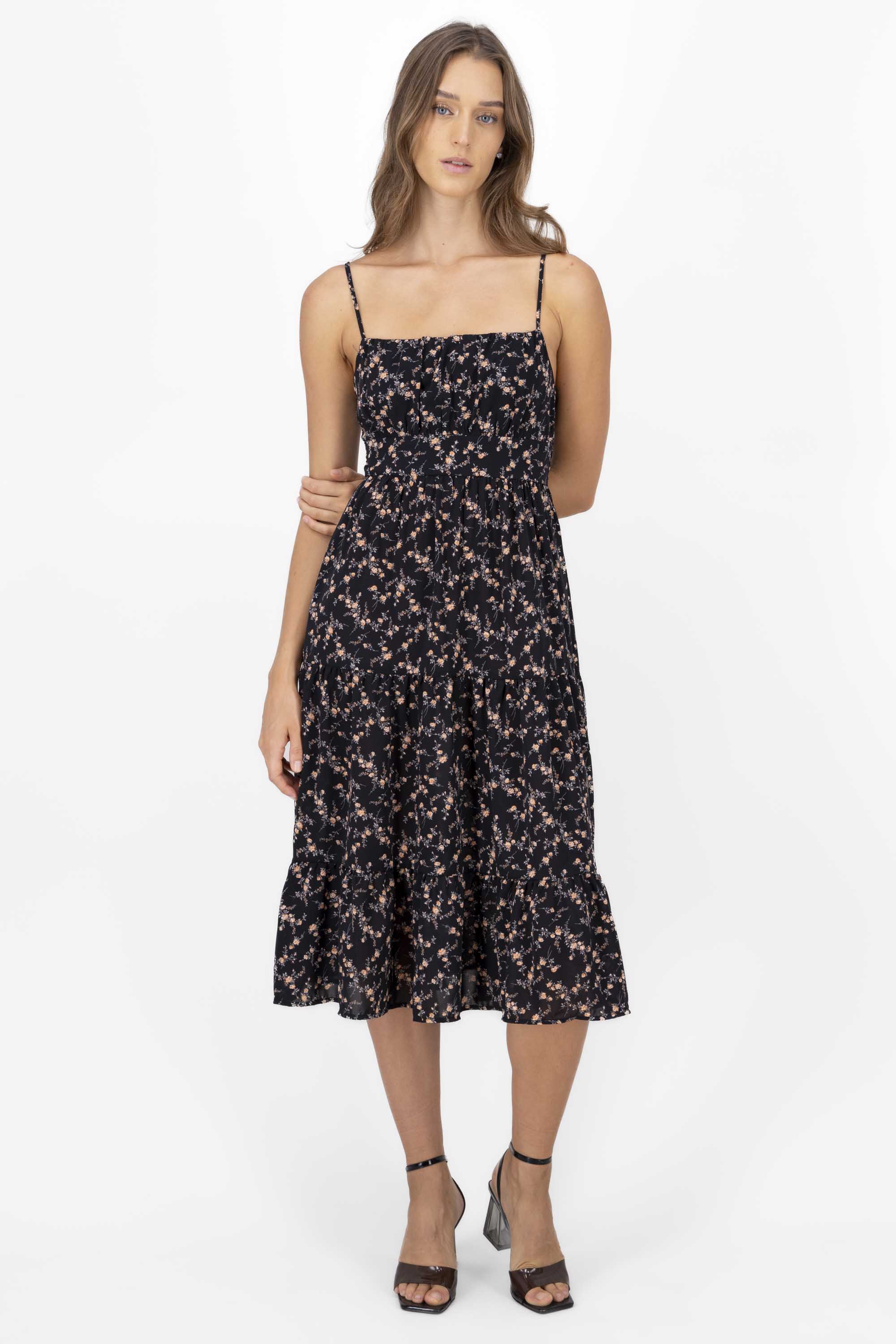 Mini Flower Strap Day Dress BLACK COMBO