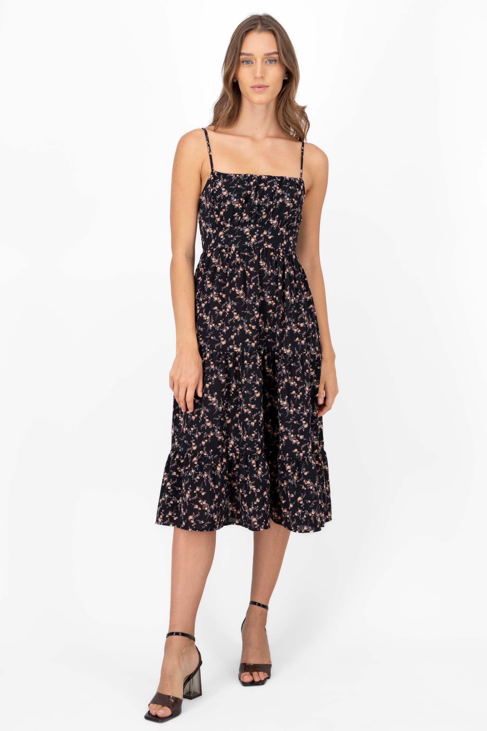 Mini Flower Strap Day Dress BLACK COMBO