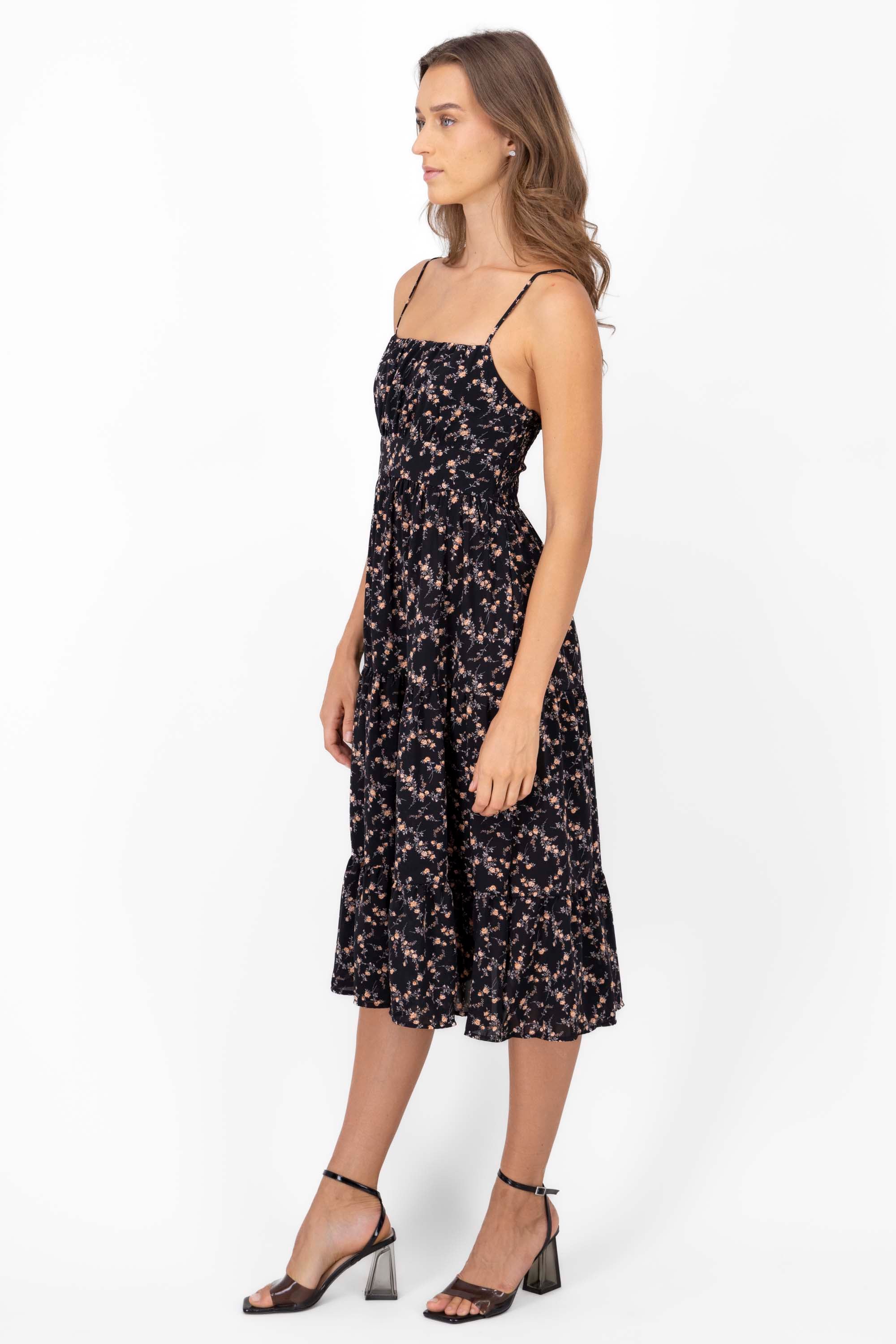 Mini Flower Strap Day Dress BLACK COMBO