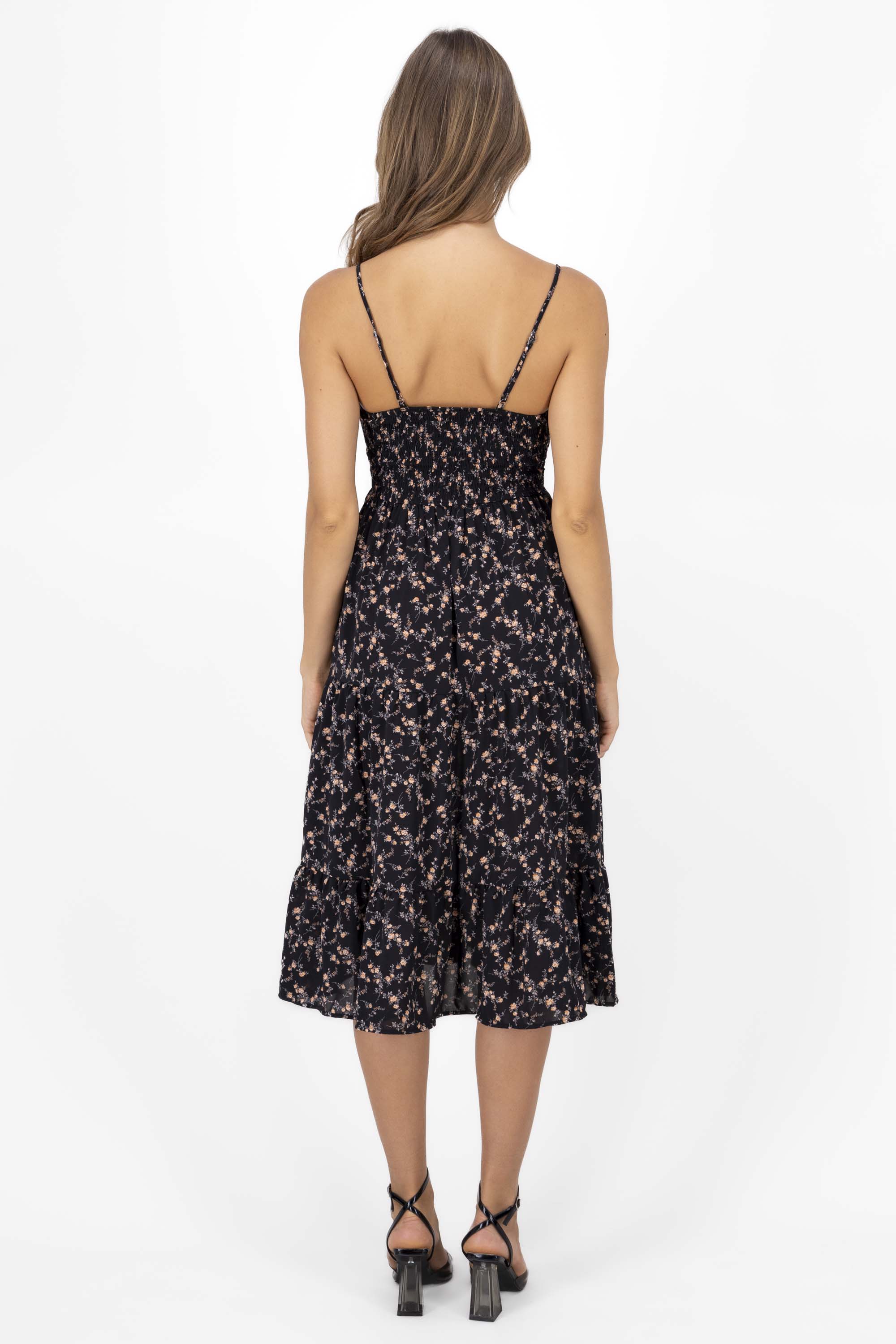 Mini Flower Strap Day Dress BLACK COMBO